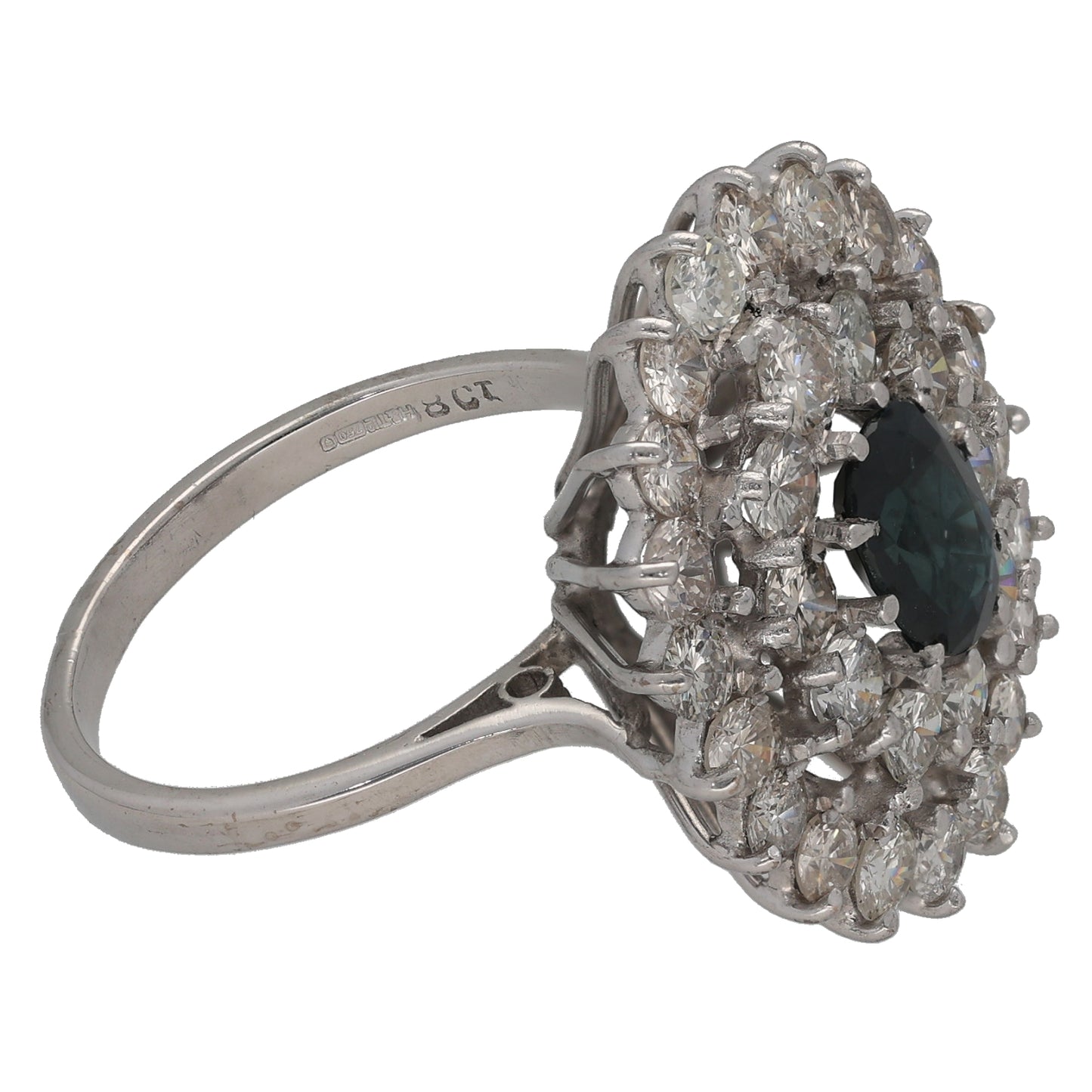 18ct White Gold 2.40ct Diamond & Sapphire Cluster Ring Size M