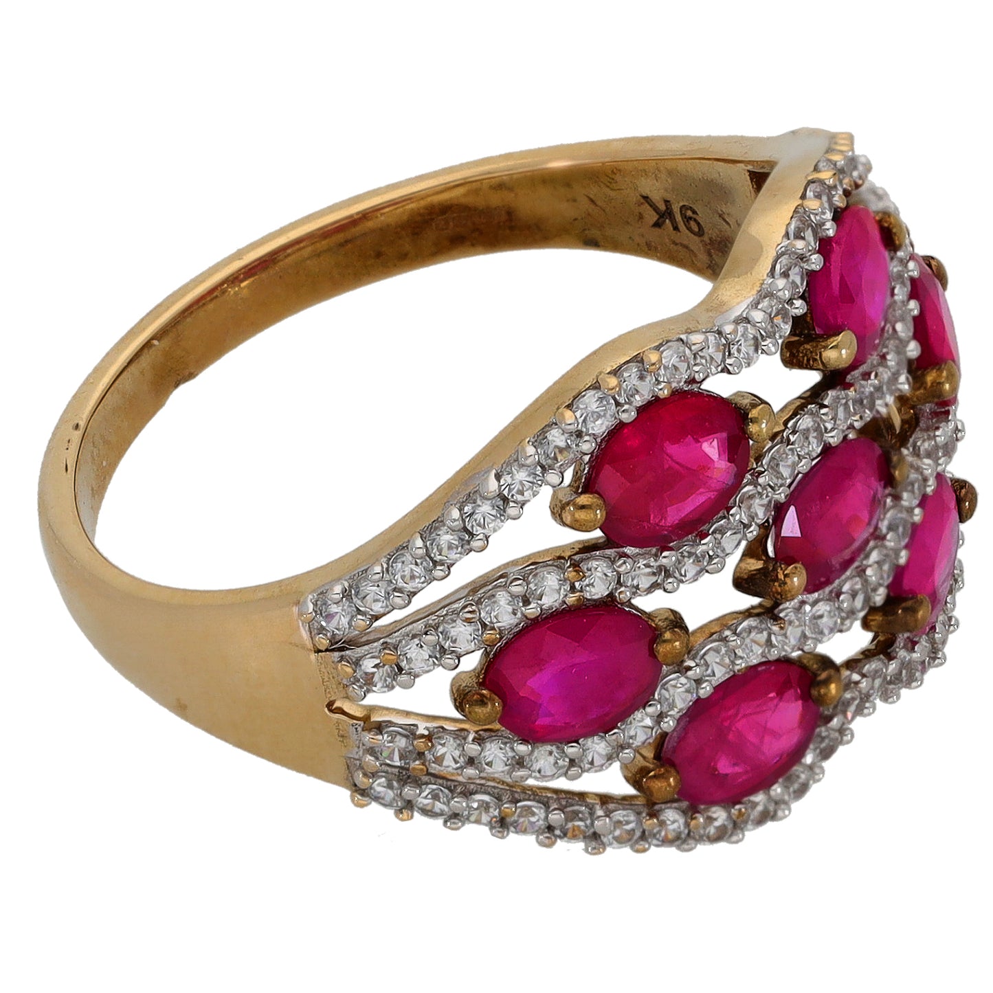 9ct Gold Ruby & Imitation Gems Dress/Cocktail Ring Size P