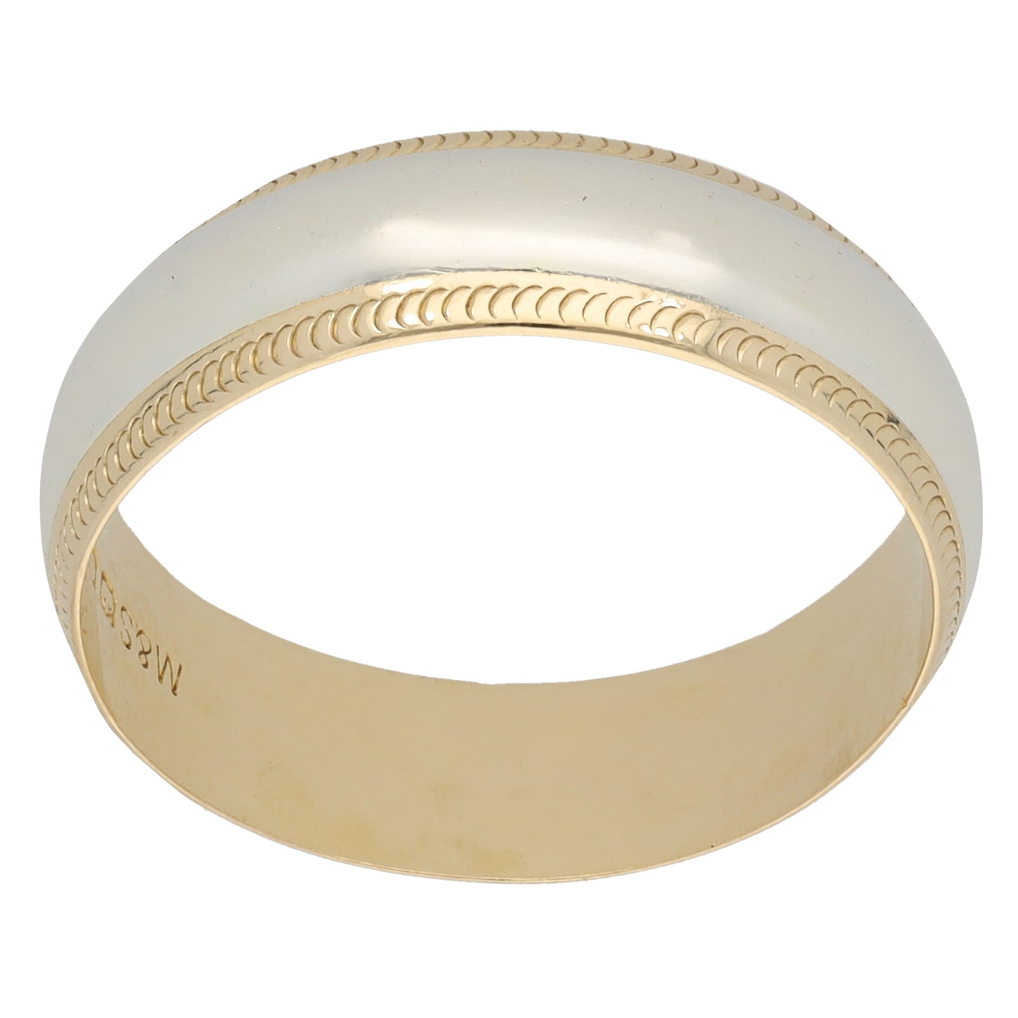9ct Bi-Colour Gold Patterned Wedding Ring Size T