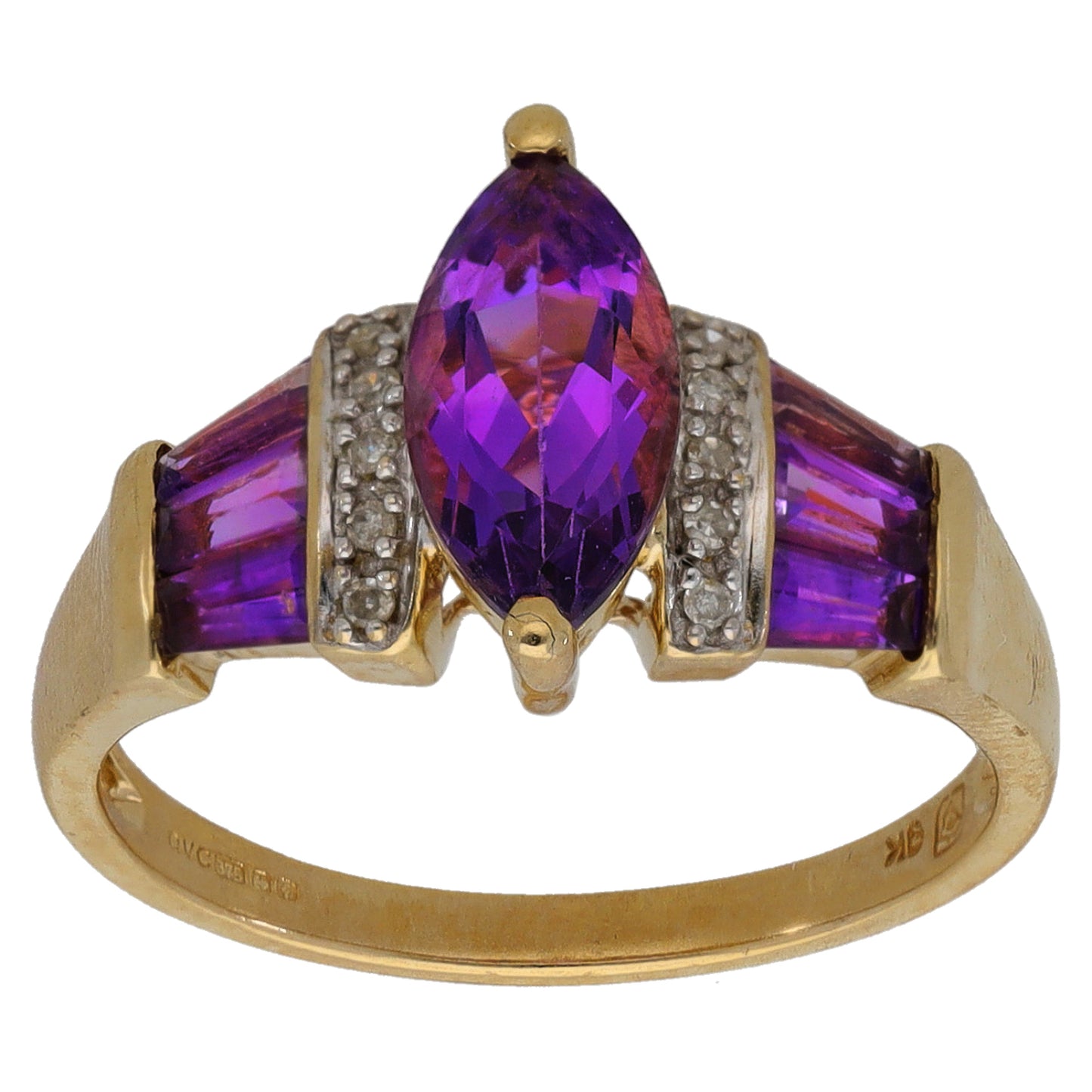 9ct Gold Amethyst & 0.05ct Diamond Dress/Cocktail Ring Size M