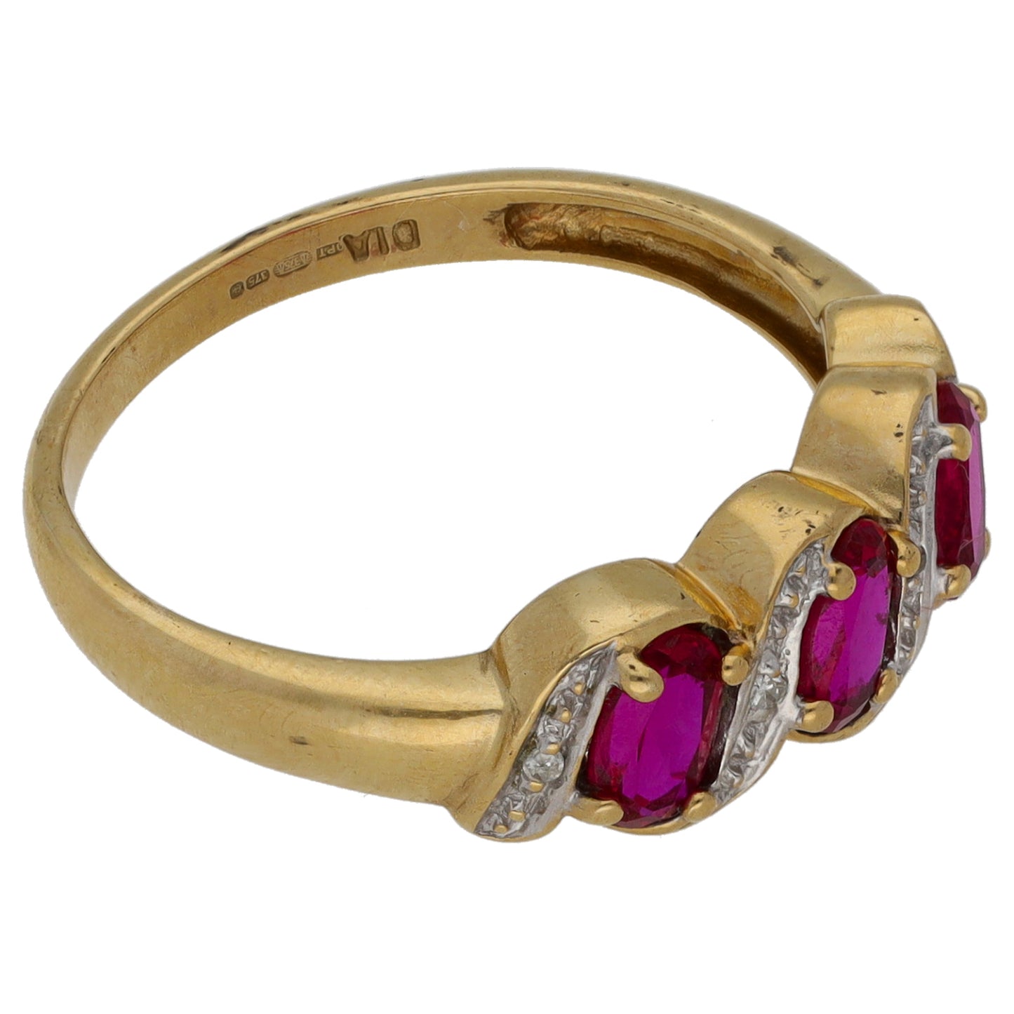 9ct Gold Man Made Ruby & 0.02ct Diamond Dress/Cocktail Ring Size N
