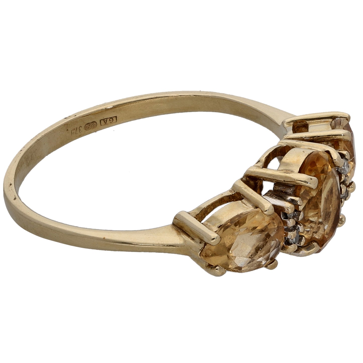 9ct Gold 0.04ct Diamond & Citrine Dress/Cocktail Ring Size O