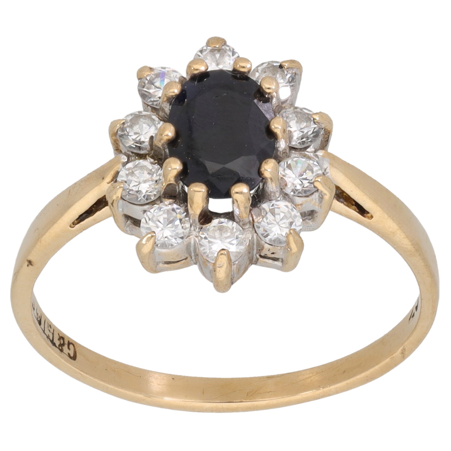 9ct Gold Sapphire & Cubic Zirconia Cluster Ring Size Q
