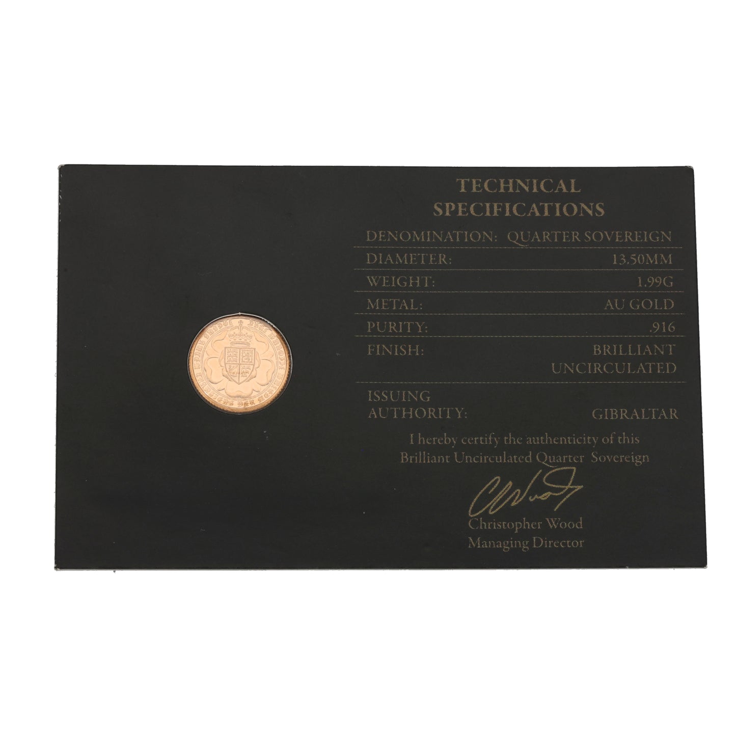 22ct Gold King Charles III Quarter Sovereign Coin 2024