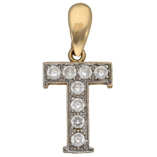 9ct Gold Cubic Zirconia Initial 'T' Pendant