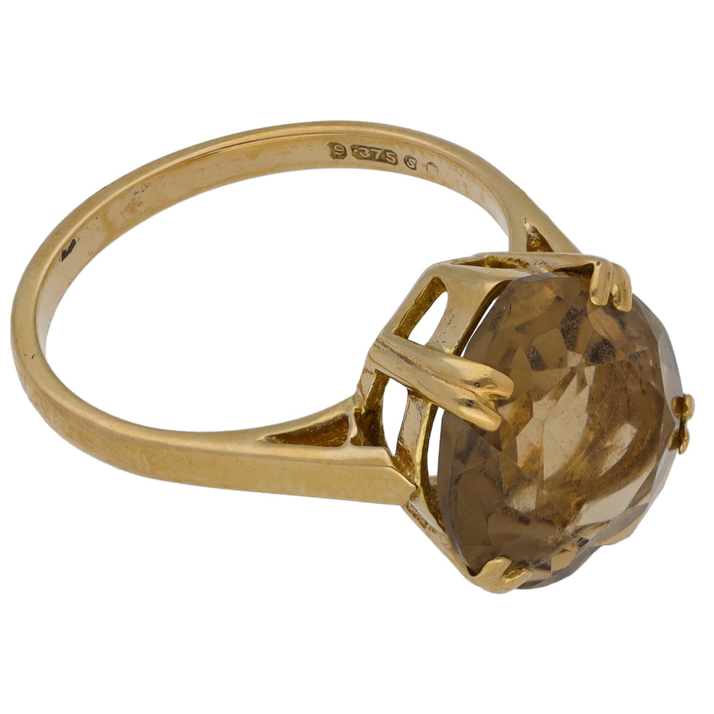 9ct Gold Smoky Quartz Single Stone Ring Size P