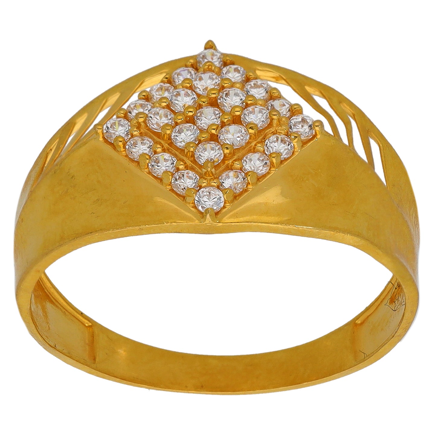 22ct Gold Cubic Zirconia Patterned Signet Ring Size U