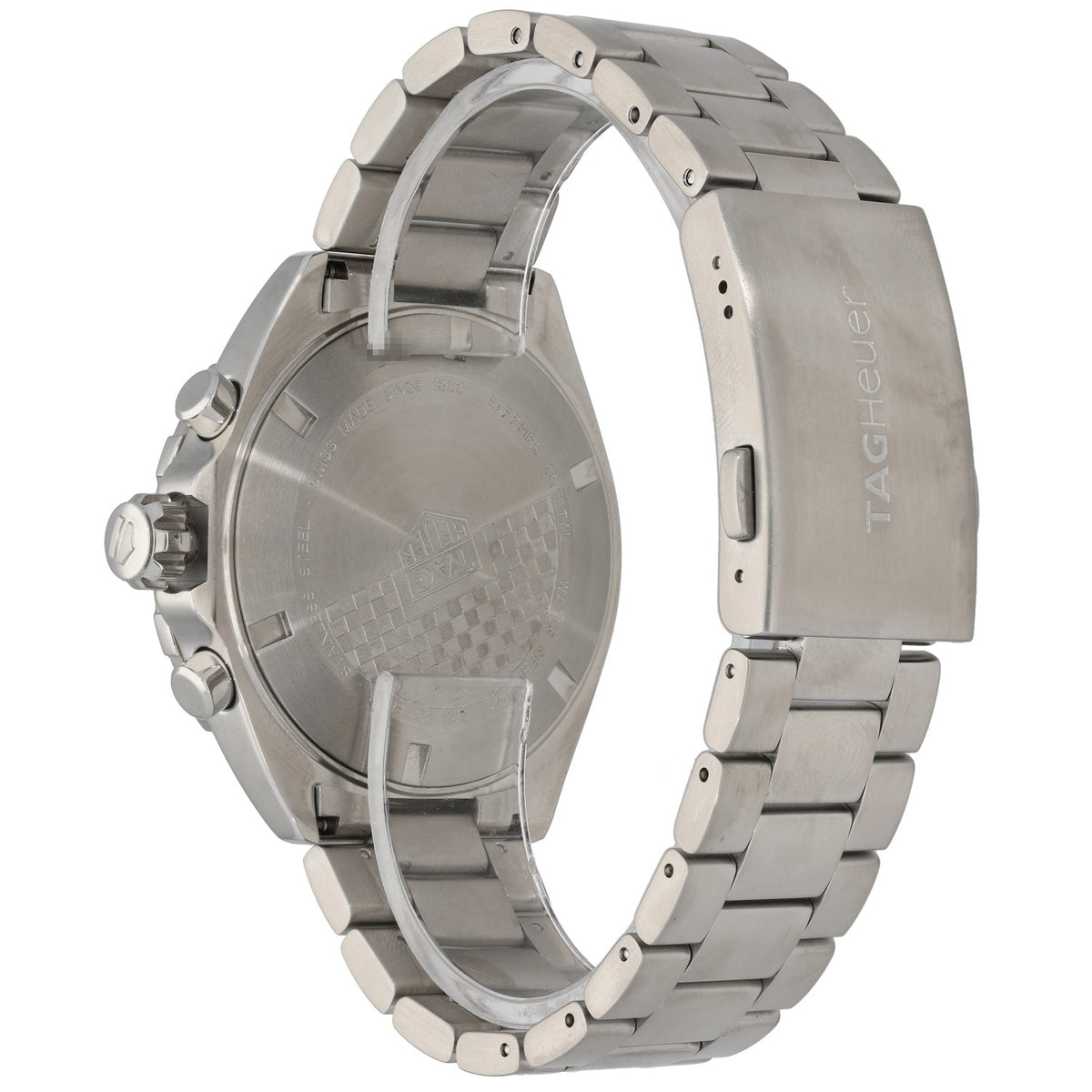 Tag Heuer F1 CAZ1014 stainless steel watch back and bracelet, round caseback view