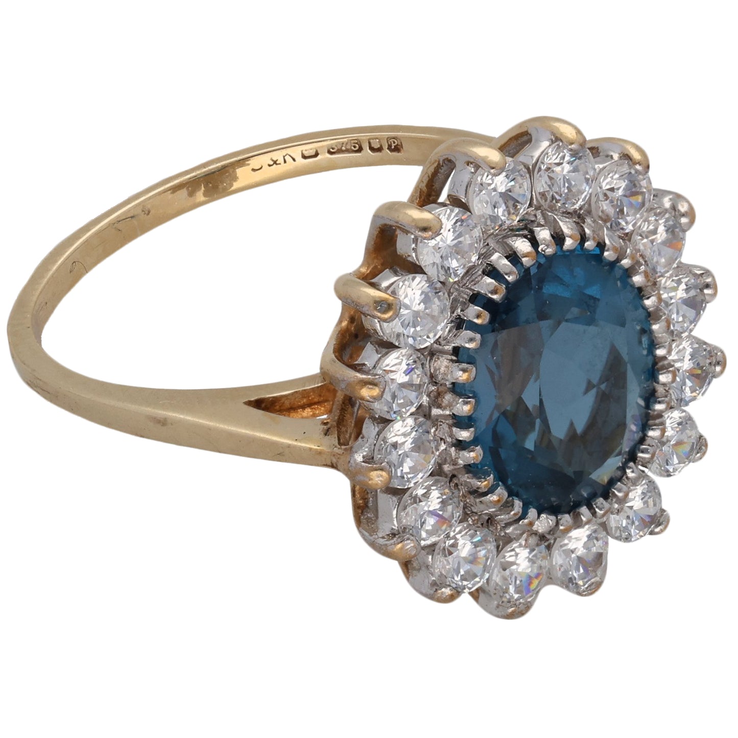 9ct Gold Topaz & Cubic Zirconia Cluster Ring Size P