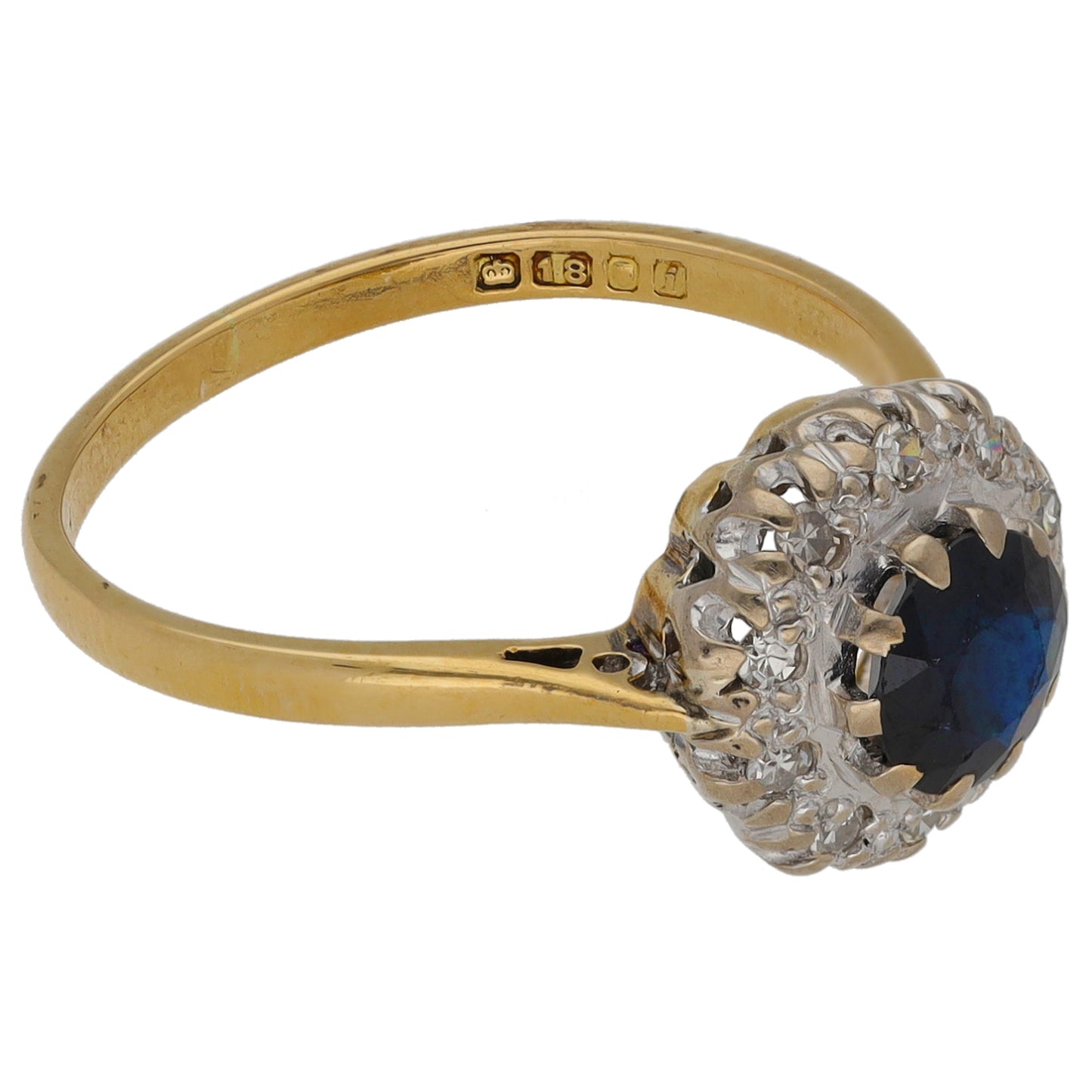 18ct Gold Sapphire & 0.05ct Round Diamond Solitaire Ring With Accent Stones Size L