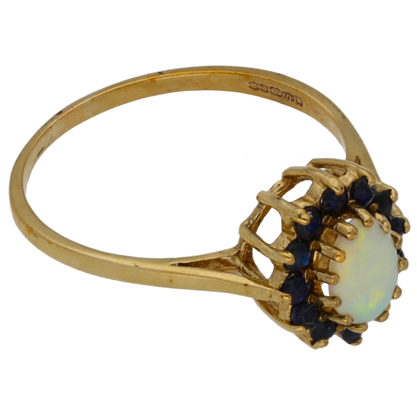 9ct Gold Opal & Sapphire Cluster Ring Size R