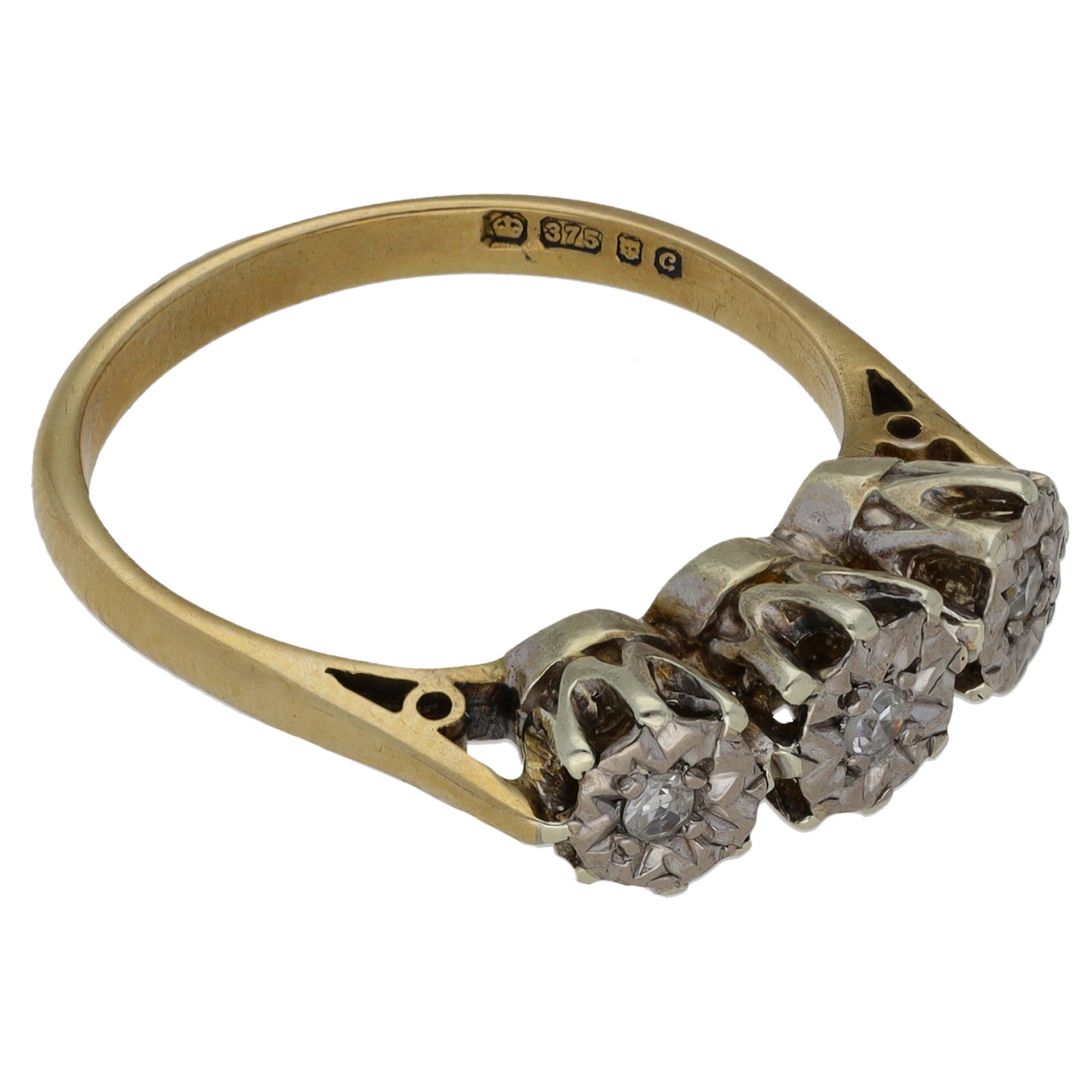 9ct Gold 0.09ct Diamond Trilogy Ring Size M