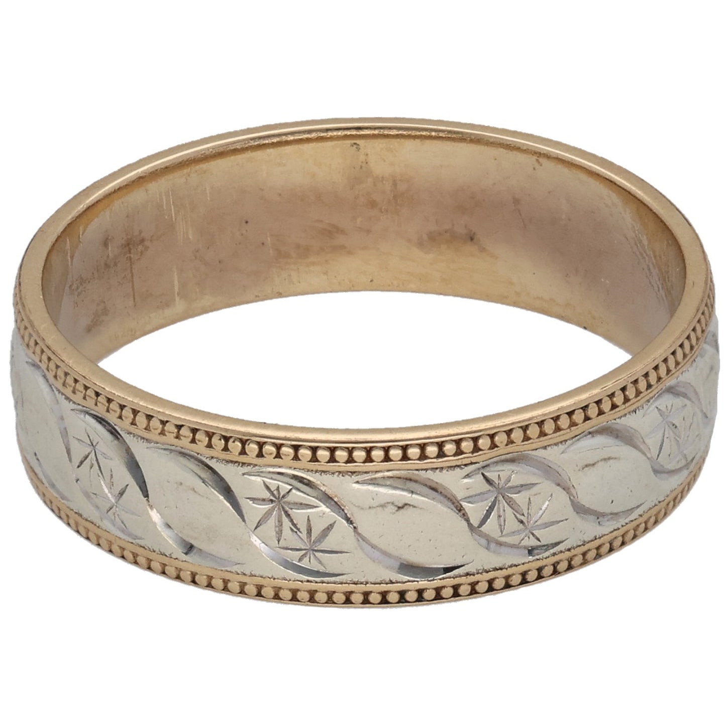 9ct Bicolour Gold Patterned Wedding Ring Size T