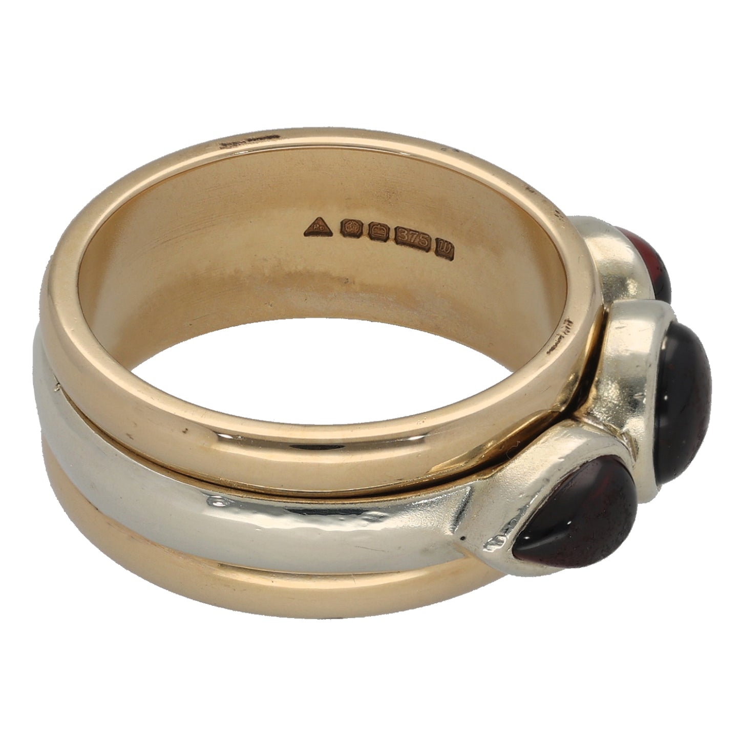 9ct Gold Garnet Three Stone Ring Size M