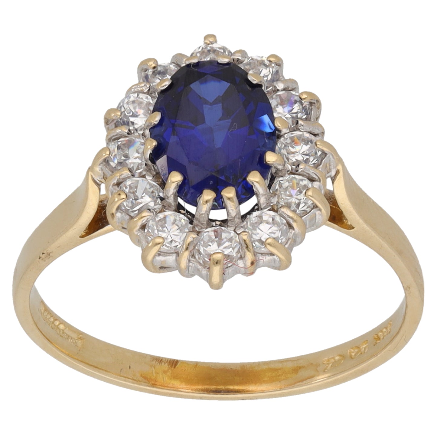 14ct Gold Man Made Sapphire & Cubic Zirconia Dress/Cocktail Ring Size P