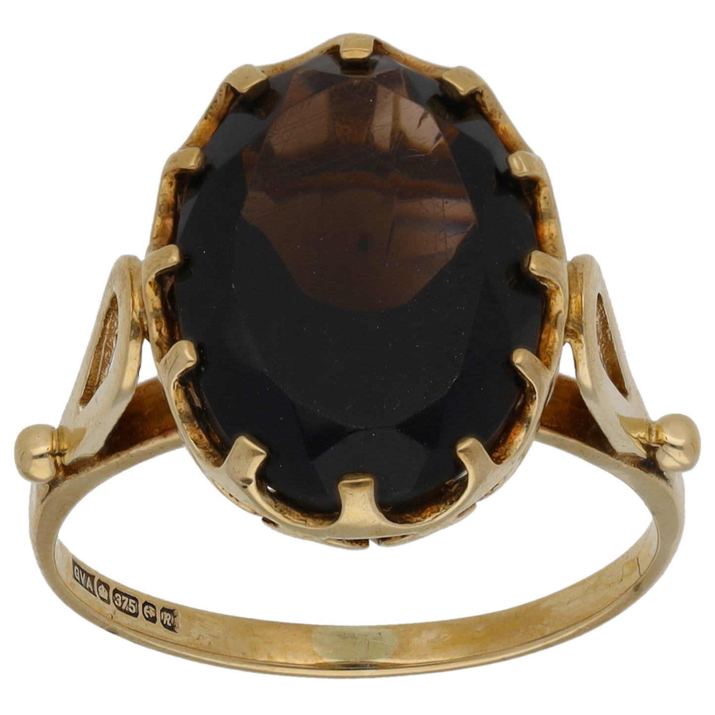 9ct Gold Smoky Quartz Single Stone Ring Size L