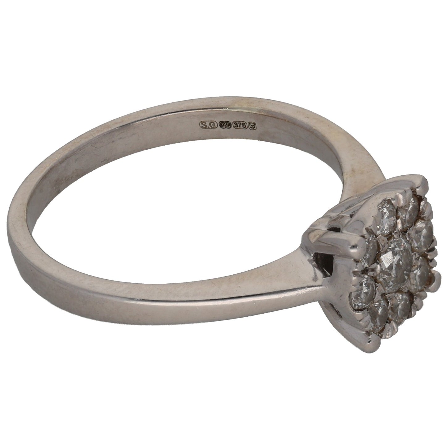 9ct White Gold 0.50ct Diamond Cluster Ring Size O
