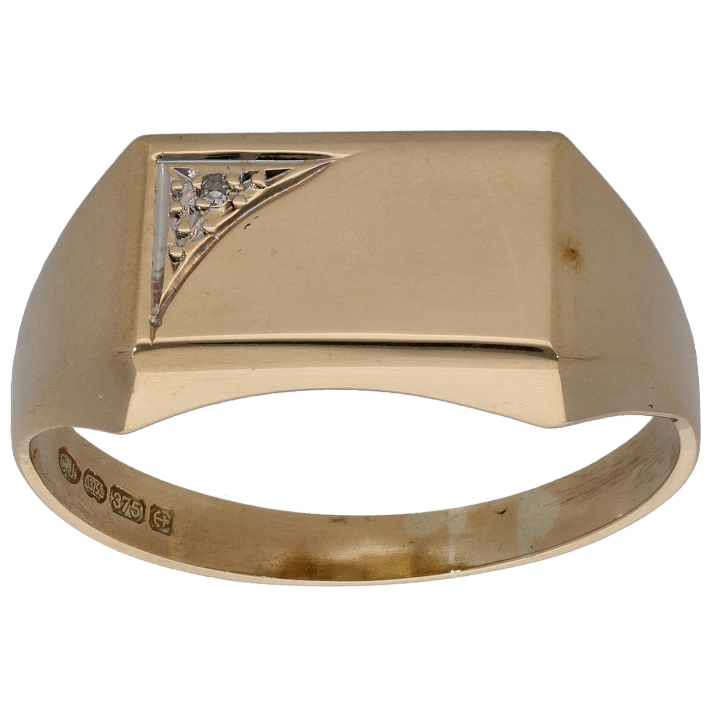9ct Gold 0.01ct Diamond Plain Single Stone Signet Ring Size W