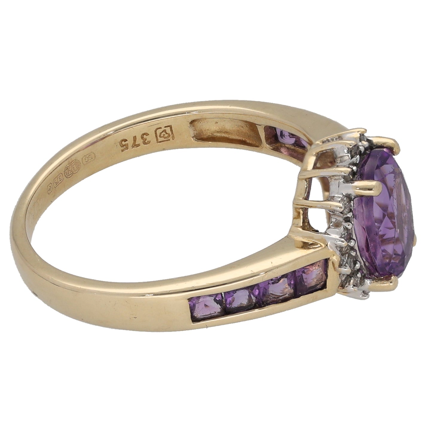 9ct Gold Amethyst & 0.07ct Diamond Dress/Cocktail Ring Size N