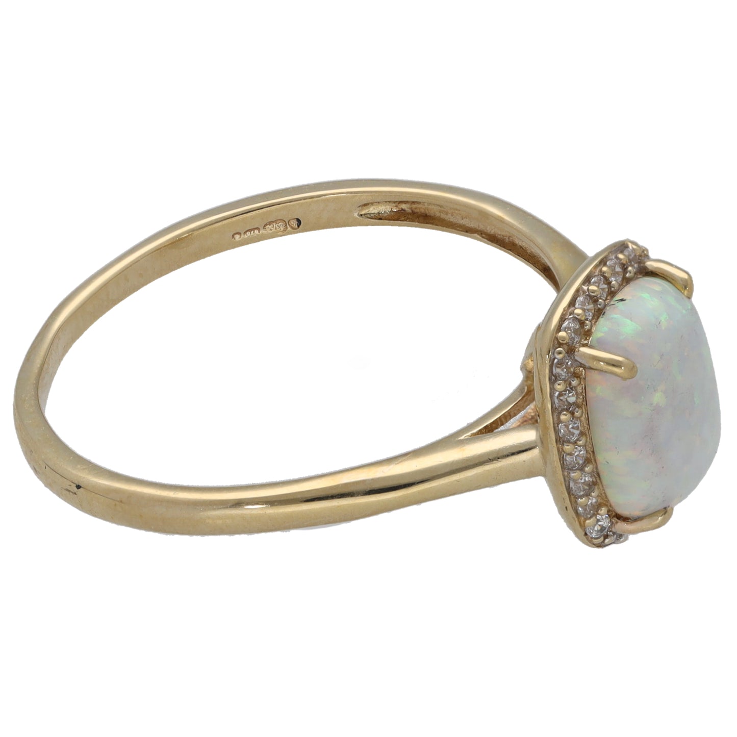 9ct Gold Man Made Opal & Cubic Zirconia Dress/Cocktail Ring Size T