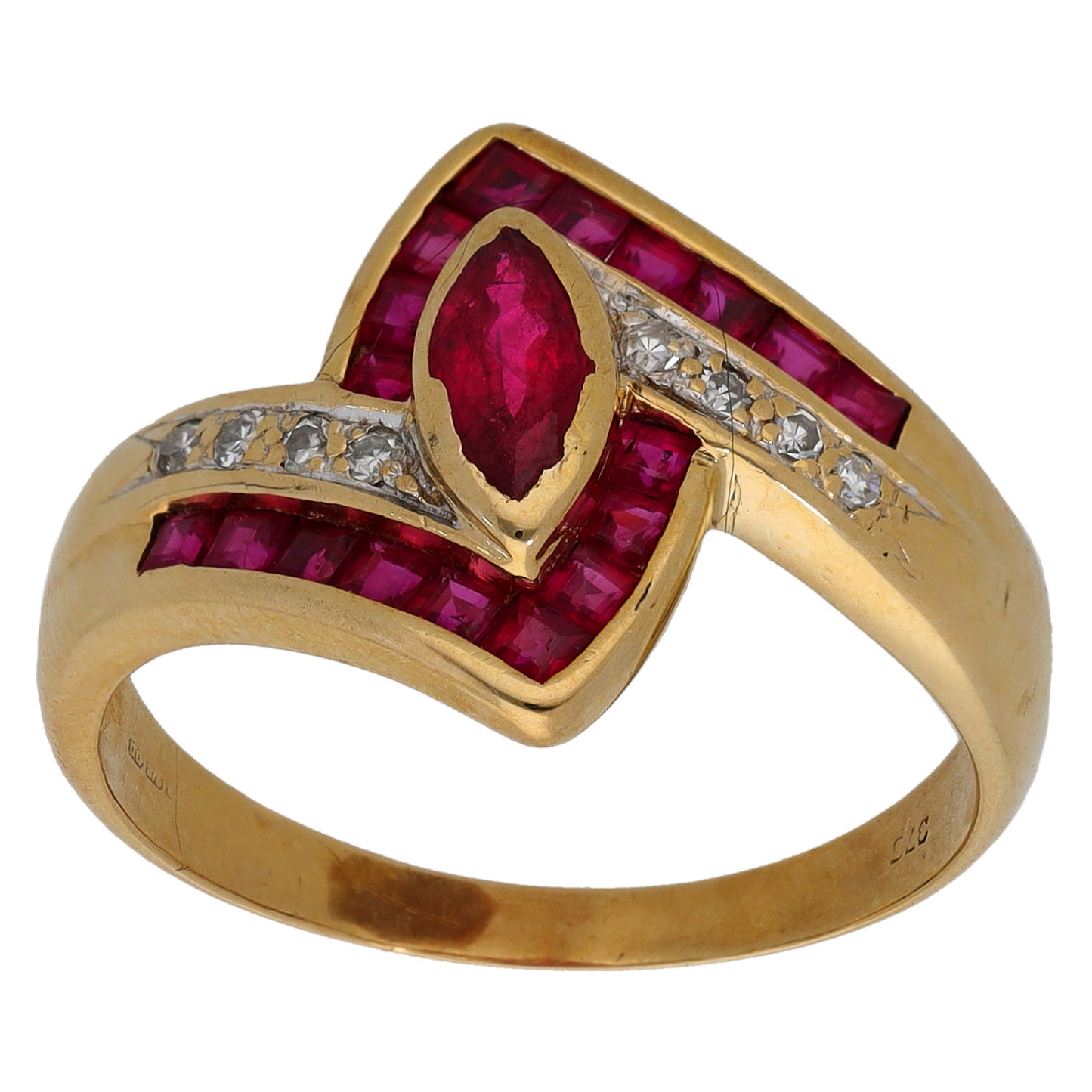 9ct Gold Ruby & 0.04ct Diamond Dress/Cocktail Ring Size S