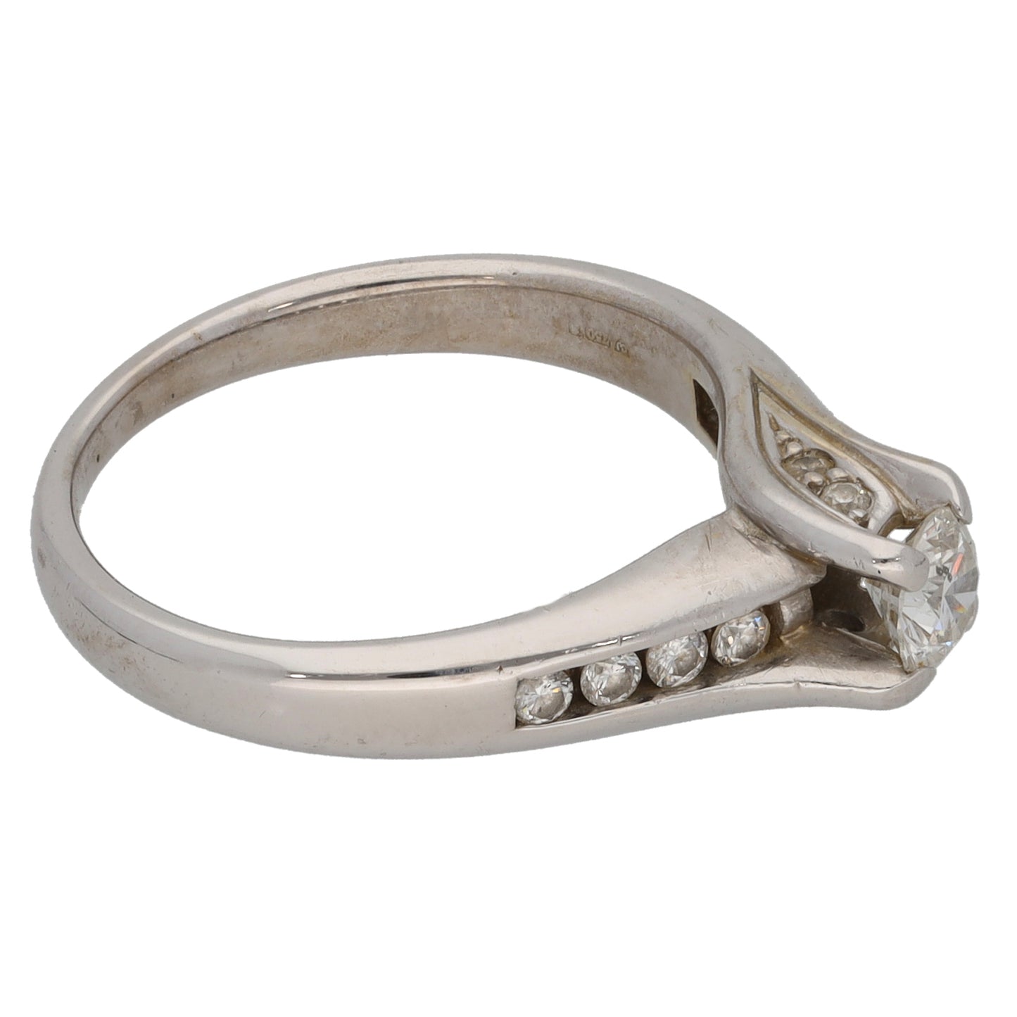 18ct White Gold 0.37ct Diamond Solitaire Ring With Accent Stones Size K