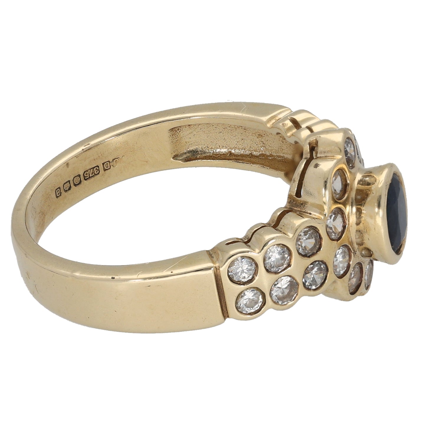 9ct Gold Sapphire & Cubic Zirconia Dress/Cocktail Ring Size P