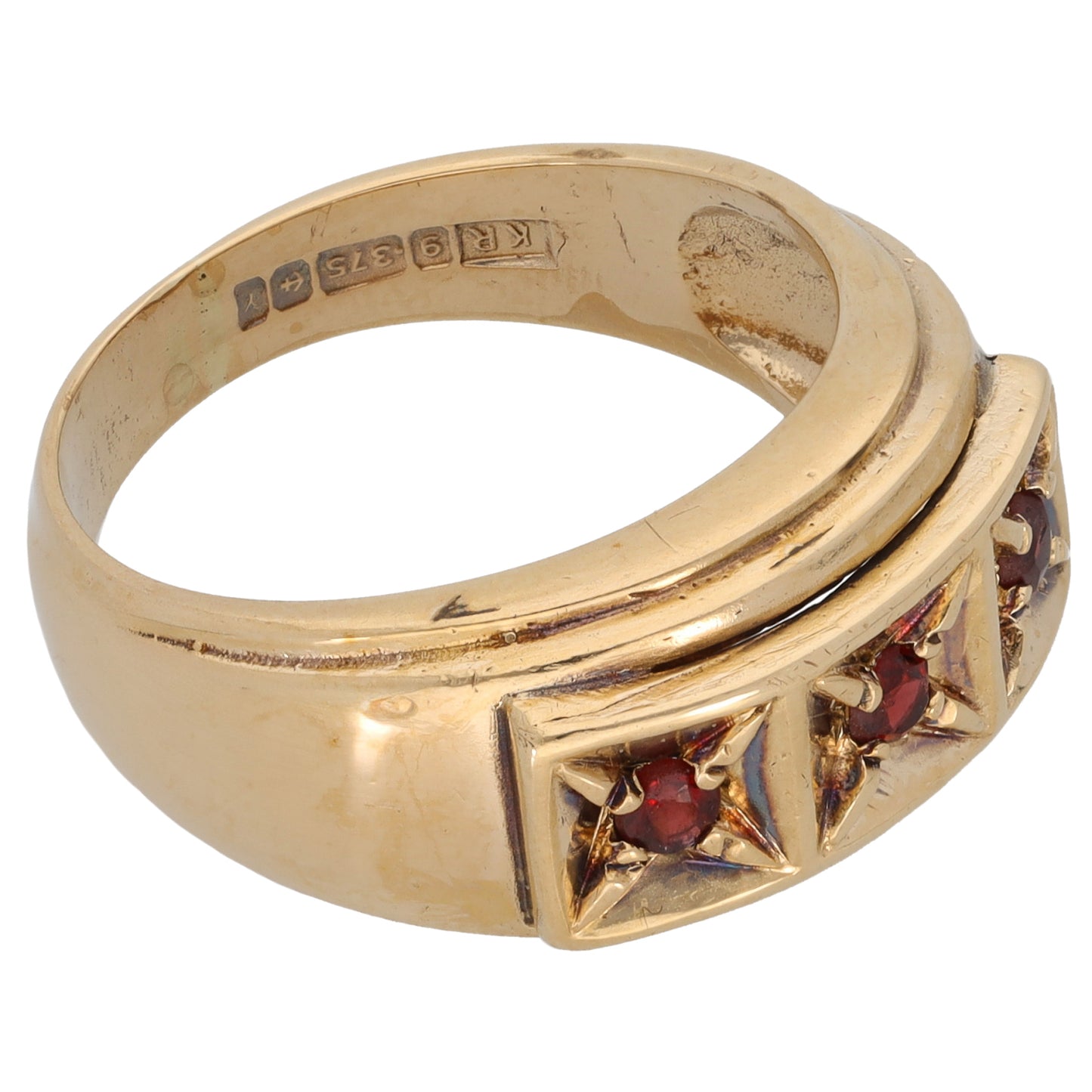 9ct Gold Garnet Trilogy Ring Size R
