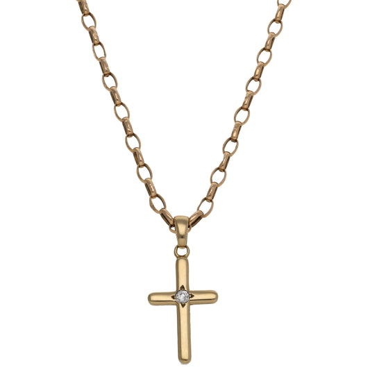 9ct Gold 0.25ct Diamond Cross Pendant With Chain