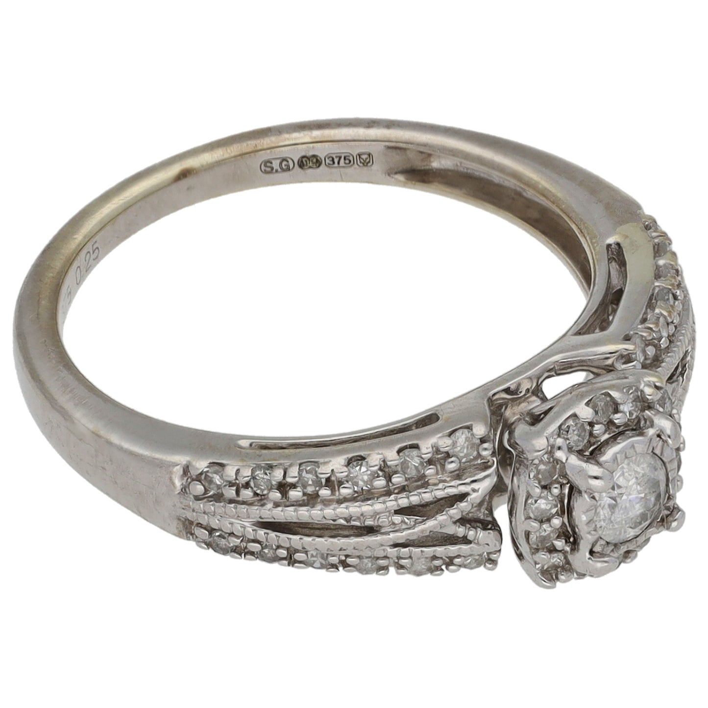 9ct White Gold 0.25ct Diamond Cluster Ring Size K