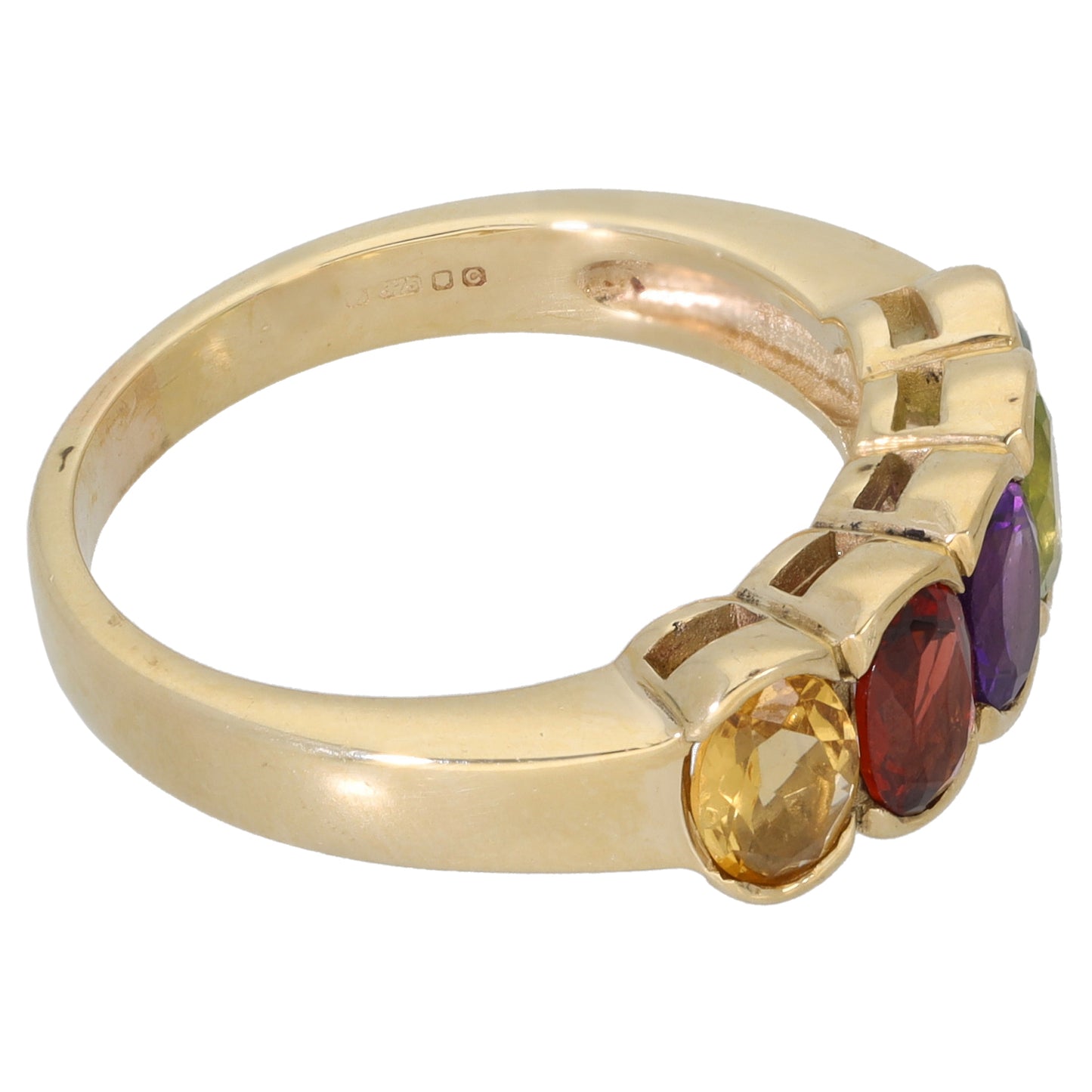 9ct Gold Topaz, Peridot, Citrine, Amethyst & Garnet Half Eternity Ring Size Q