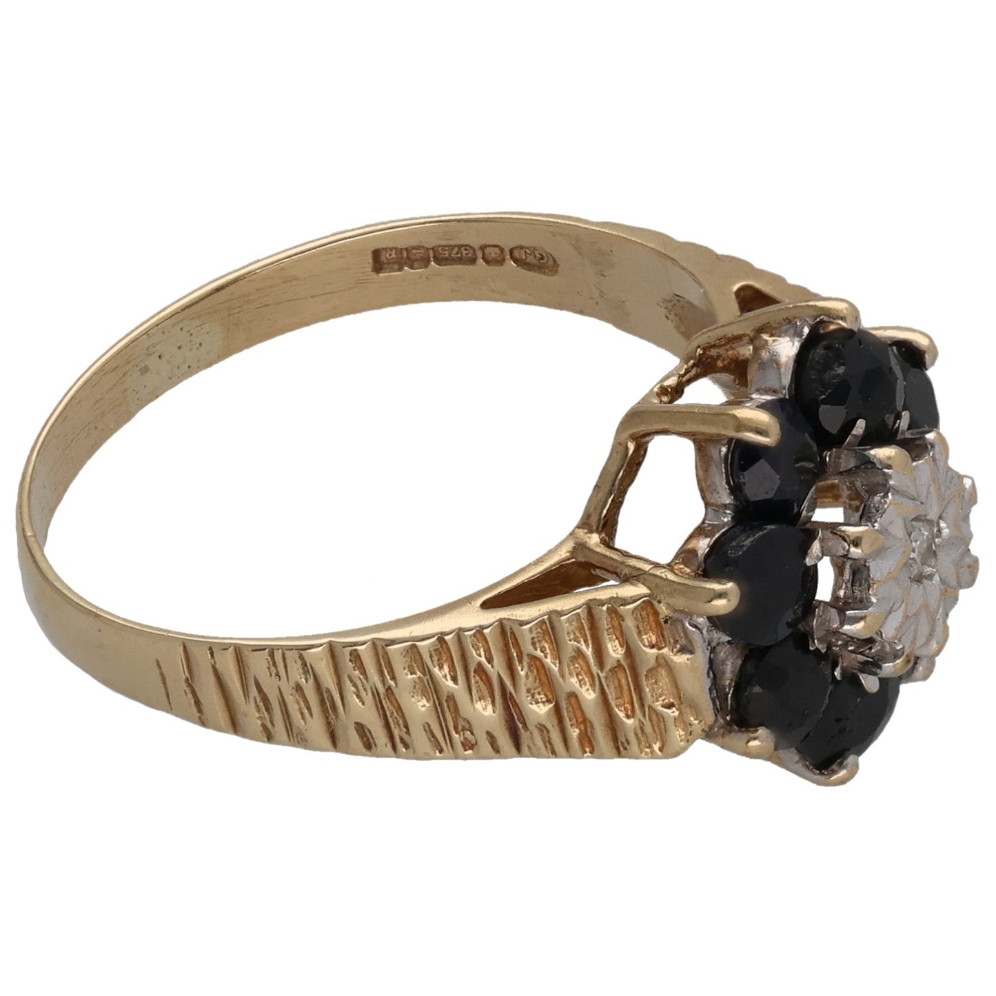 9ct Gold Sapphire & 0.01ct Diamond Cluster Ring Size M