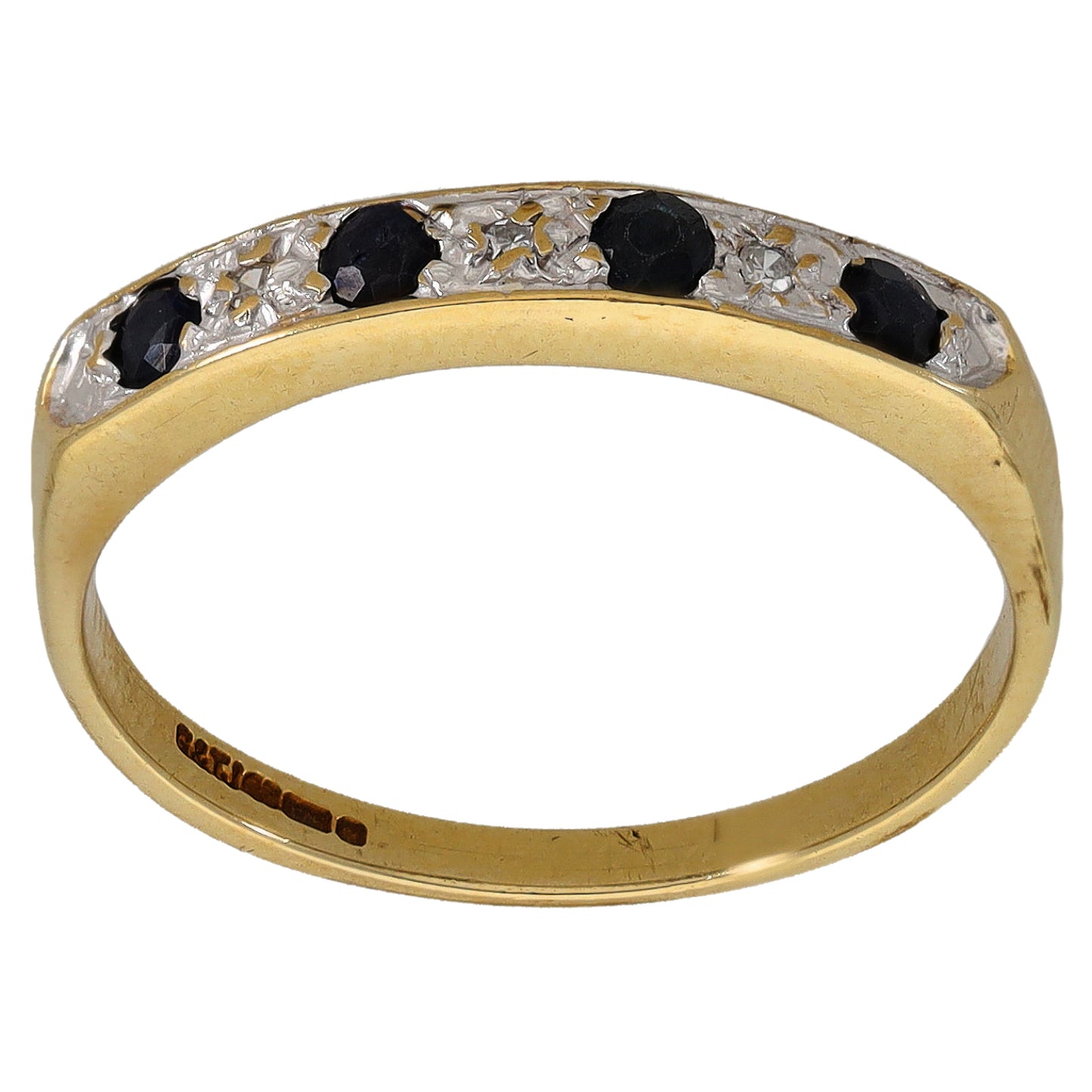 9ct Gold Sapphire & 0.015ct Diamond Half Eternity Ring Size Q