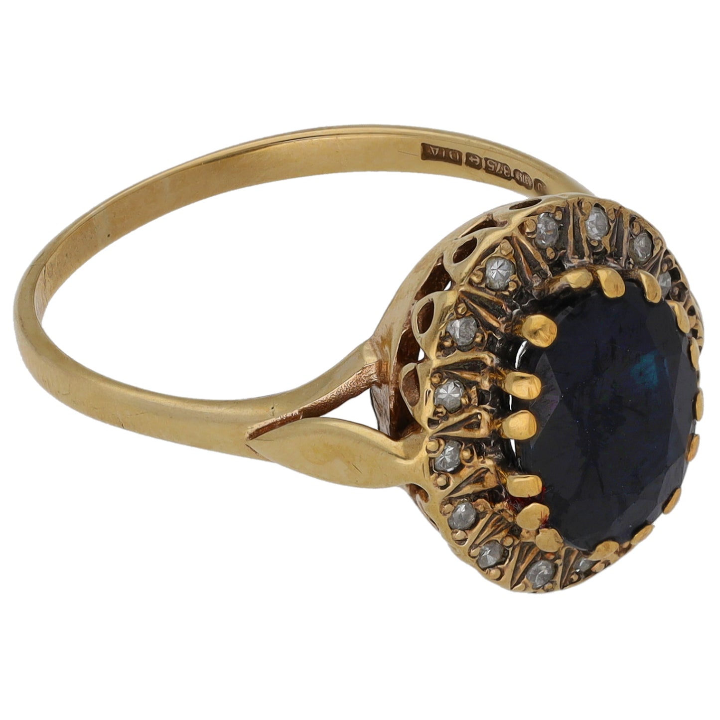 9ct Gold Sapphire & 0.08ct Diamond Dress/Cocktail Ring Size O