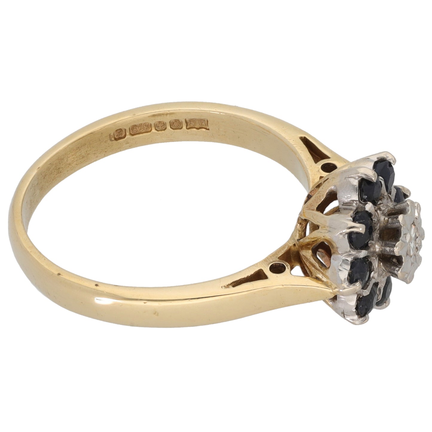 9ct Gold Sapphire & 0.03ct Diamond Dress/Cocktail Ring Size L