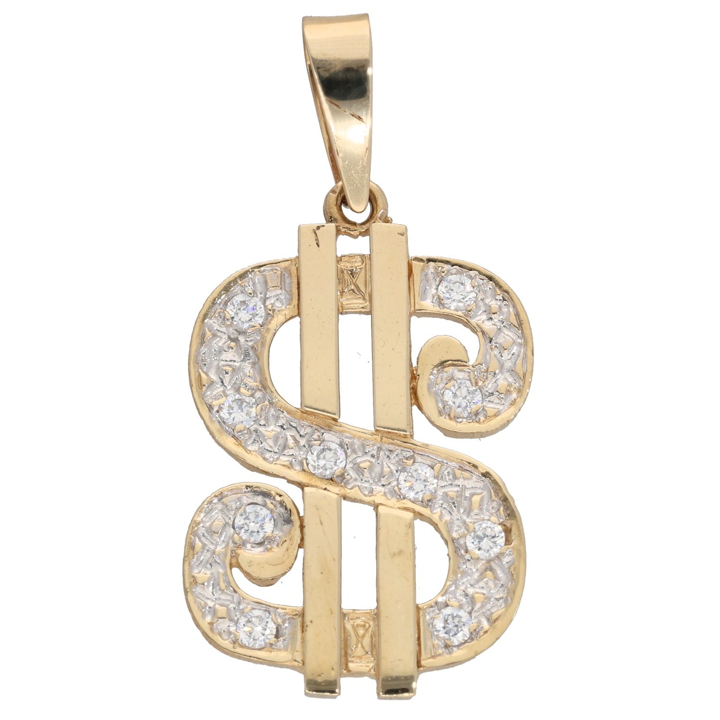 9ct Gold Cubic Zirconia Dollar Sign Pendant