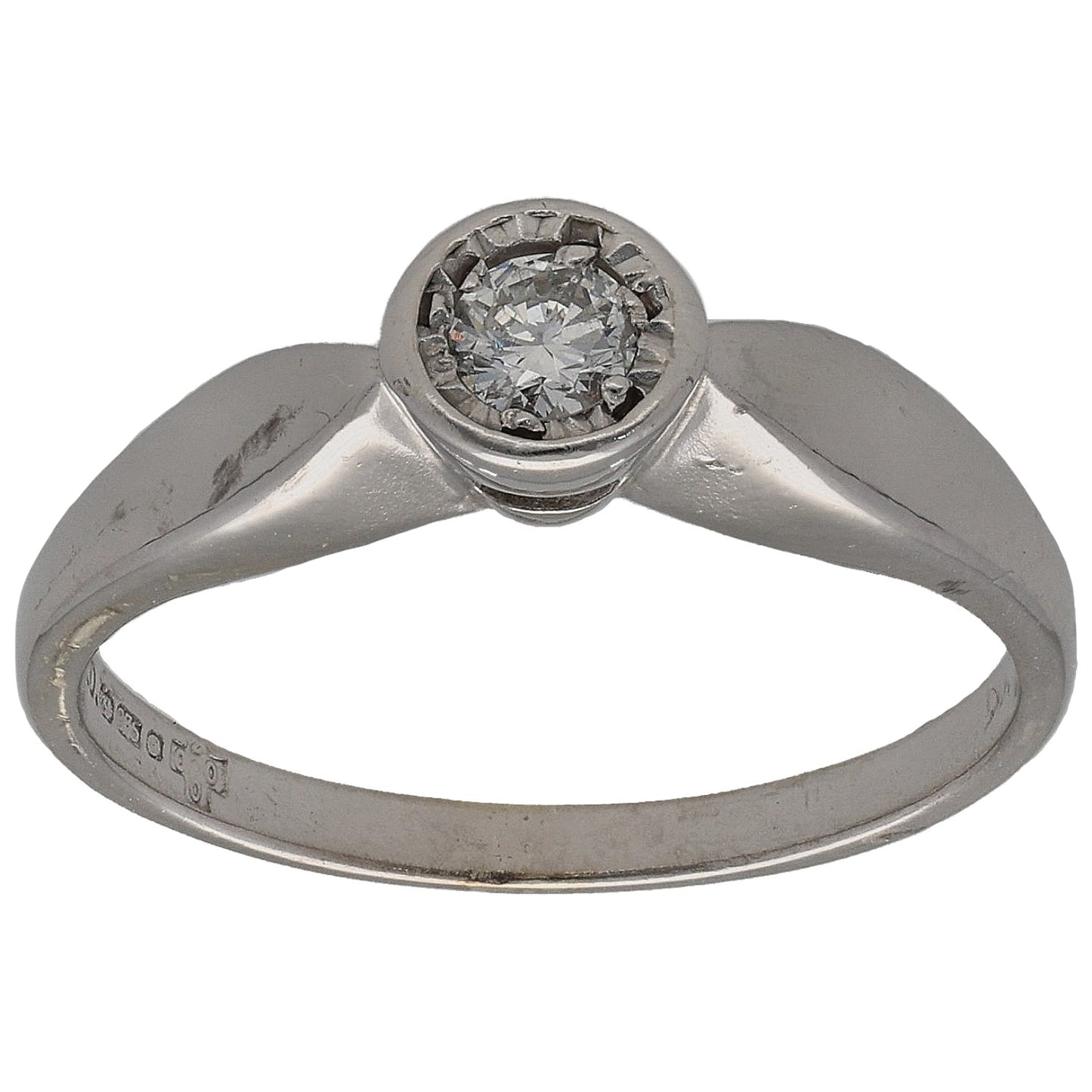9ct White Gold 0.12ct Diamond Solitaire Ring Size L