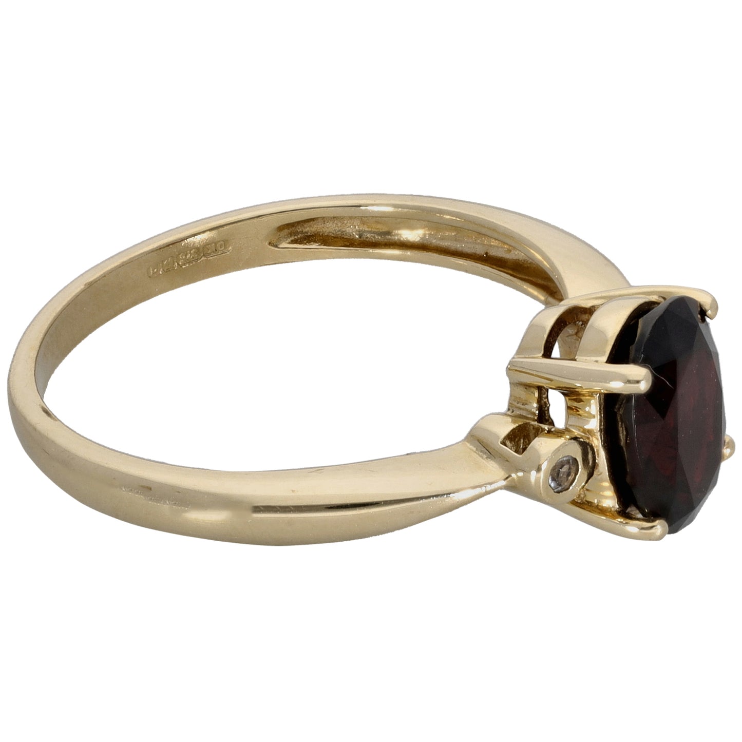 9ct Gold Garnet & White Topaz Three Stone Ring Size N