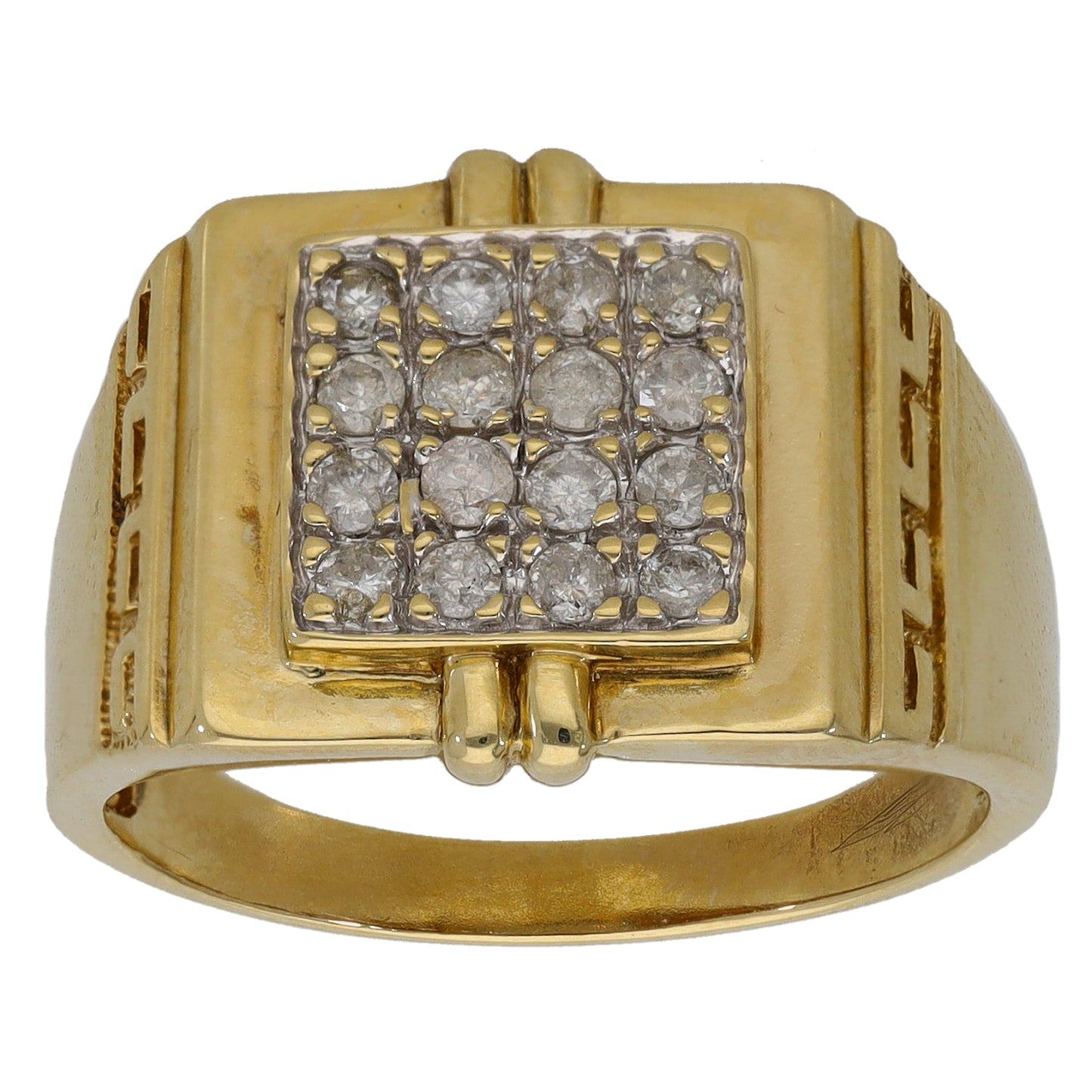 9ct Gold 0.48ct Diamond Patterned Signet Ring Size T