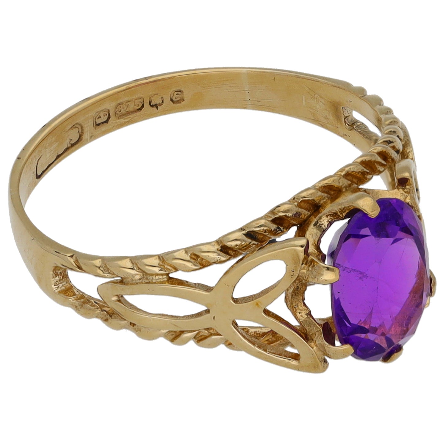 9ct Gold Amethyst Single Stone Ring Size K