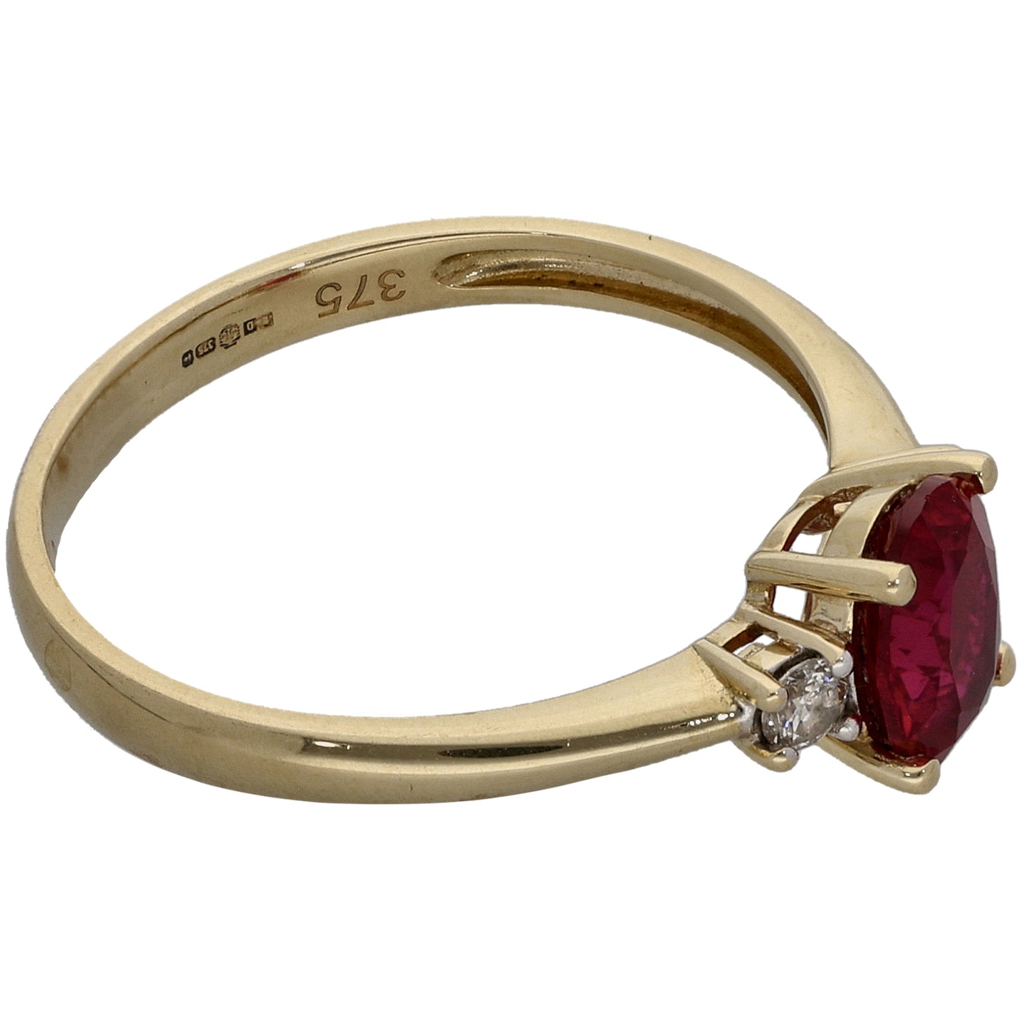 9ct Gold 0.10ct Diamond & Man Made Ruby Dress/Cocktail Ring Size N