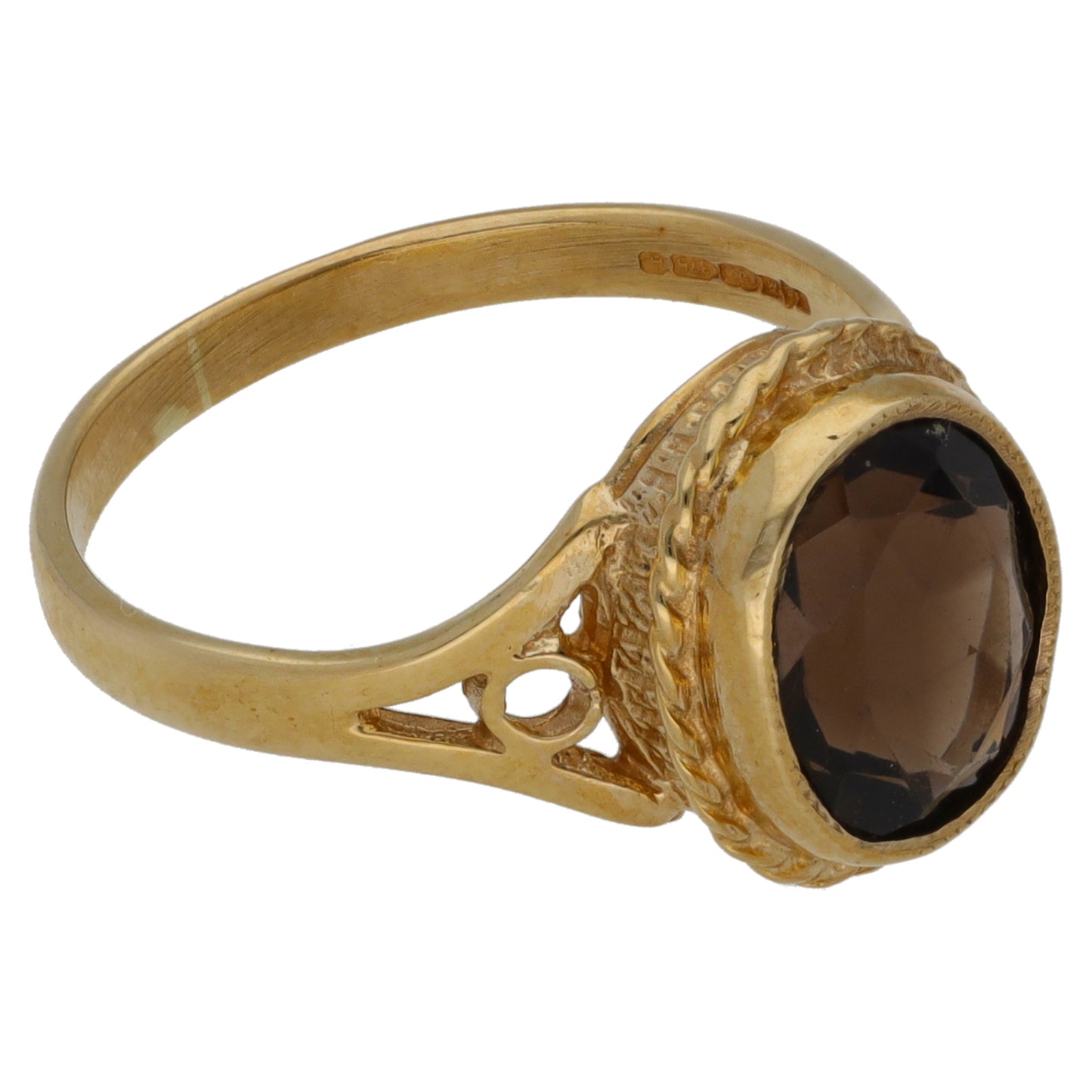 9ct Gold Smoky Quartz Single Stone Ring Size O