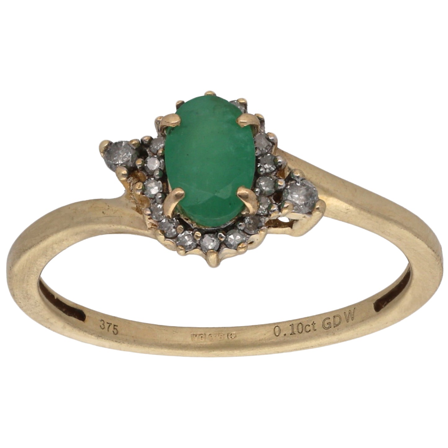 9ct Gold Emerald & 0.10ct Diamond Dress/Cocktail Ring Size O