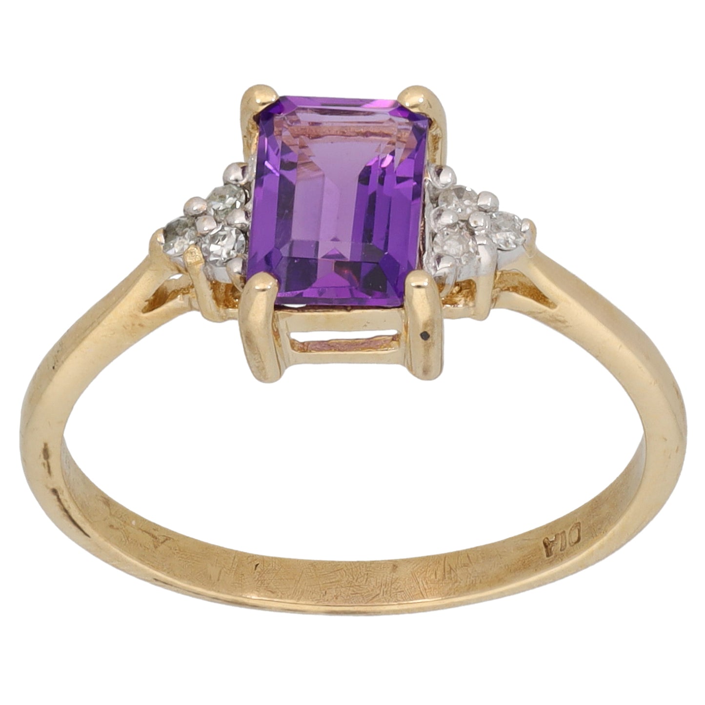 9ct Gold Amethyst & 0.06ct Diamond Single Stone Ring with Accent Stones Size O