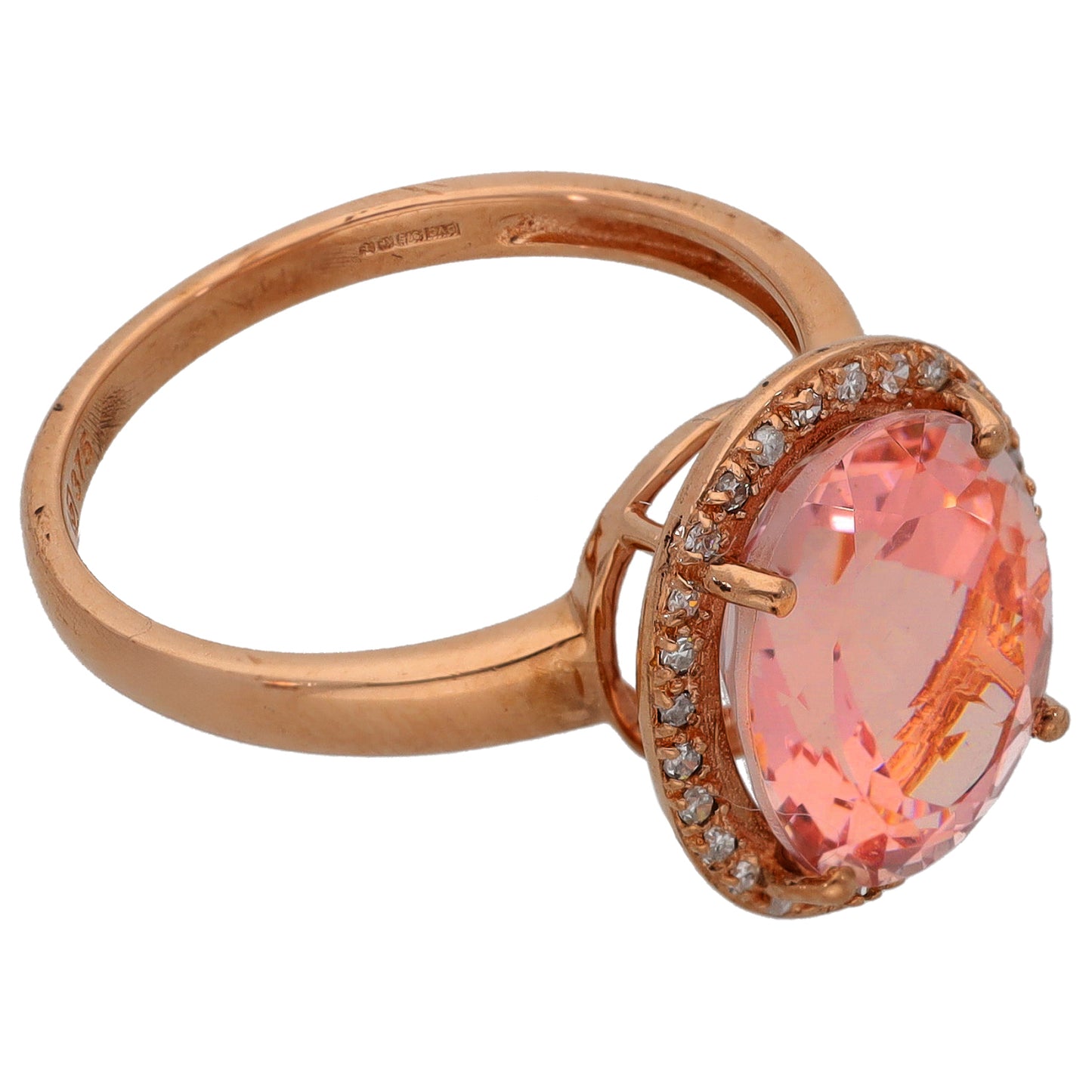 9ct Rose Gold Morganite & 0.14ct Diamond Dress/Cocktail Ring Size P