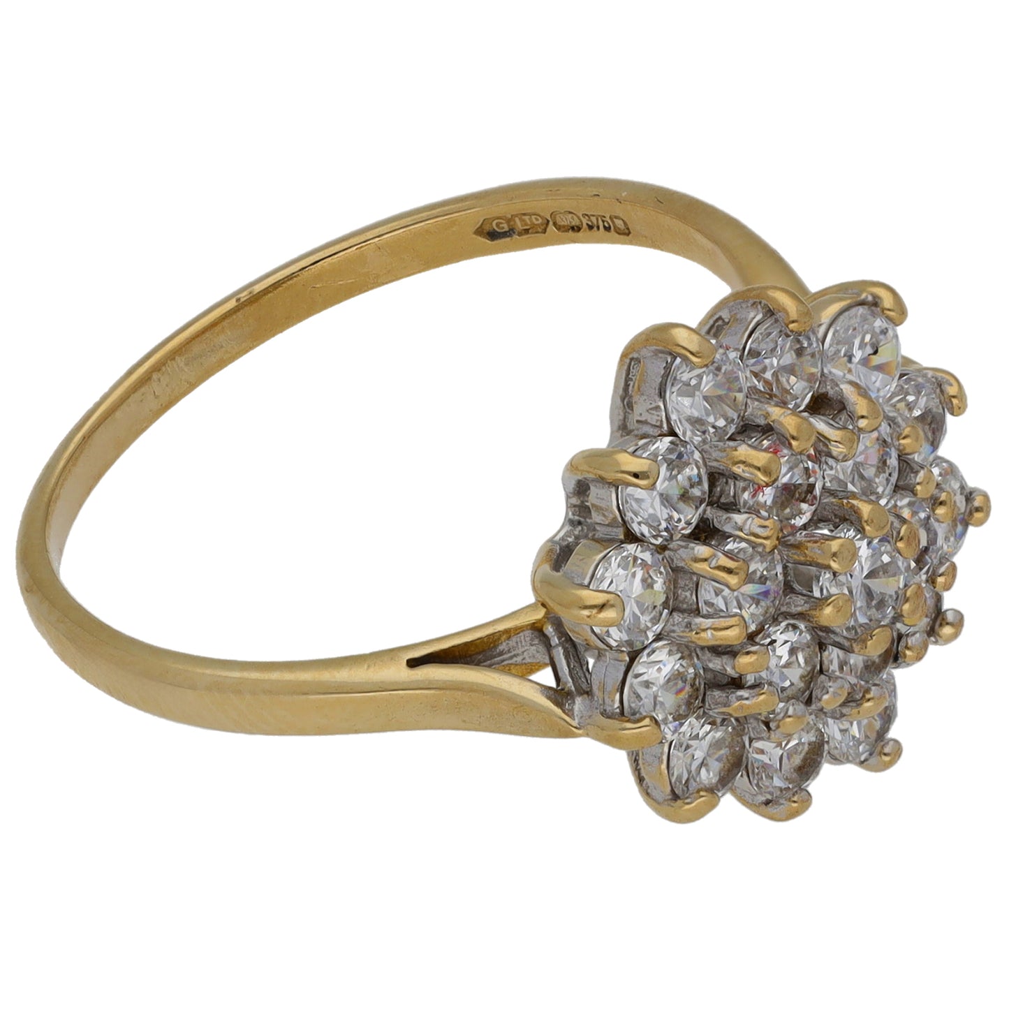 9ct Gold Cubic Zirconia Cluster Ring Size N