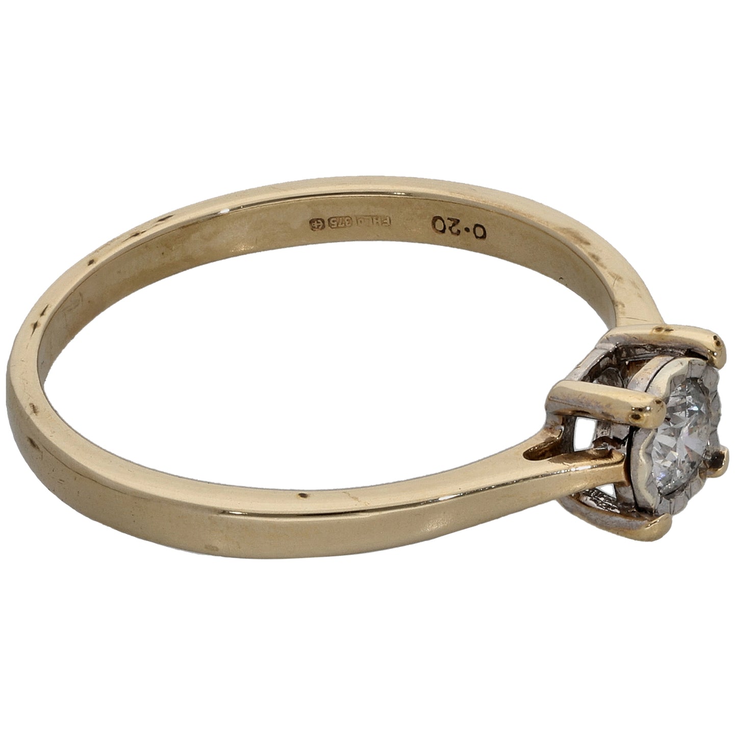 9ct Gold 0.20ct Diamond Solitaire Ring Size O