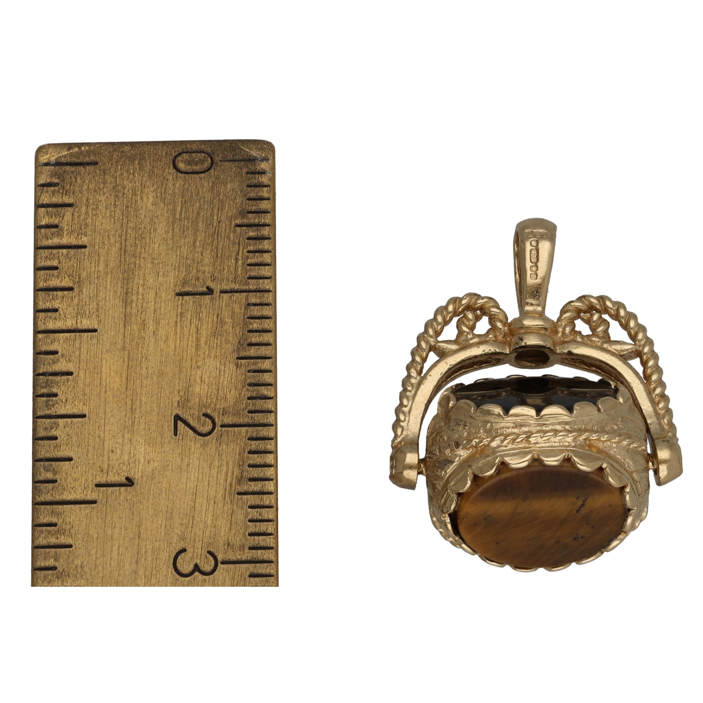 9ct Gold Tiger's Eye & Carnelian & Onyx Fob Pendant