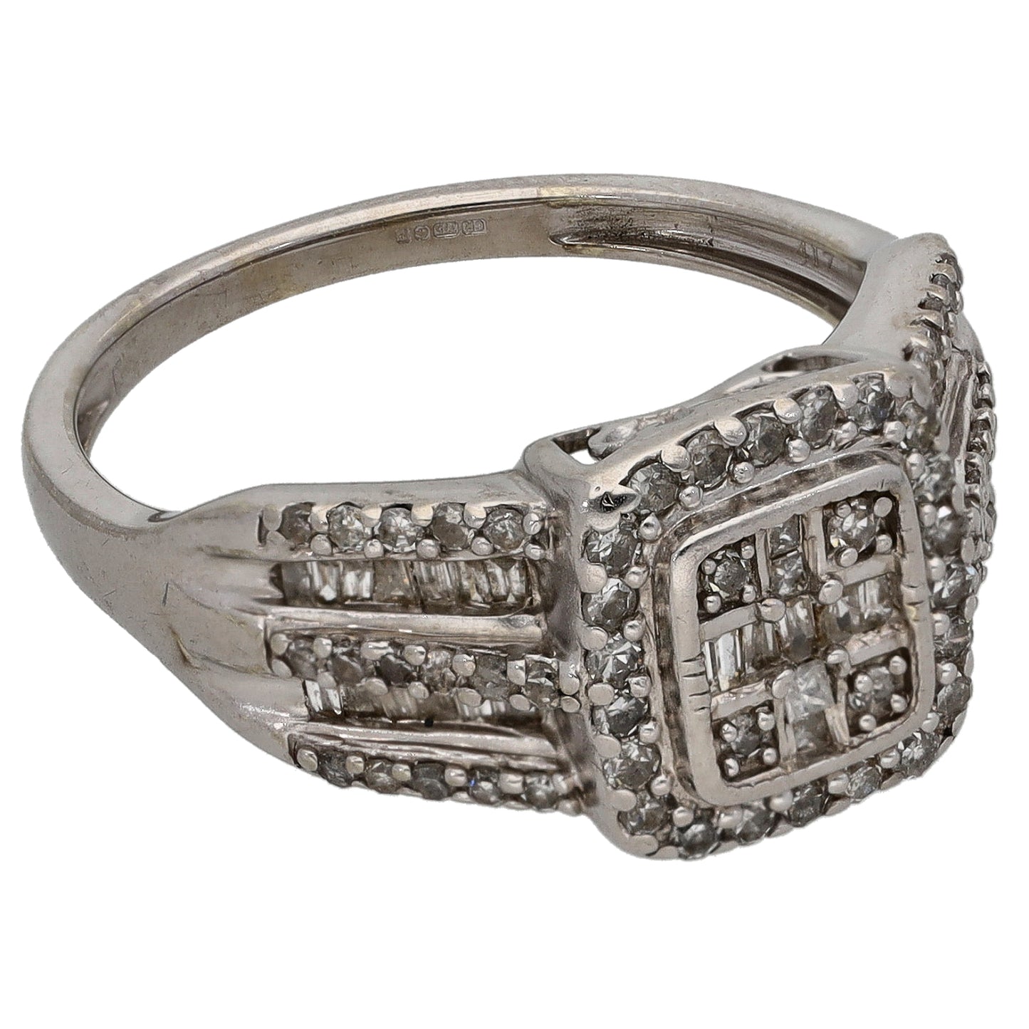 9ct White Gold 0.73ct Diamond Cluster Ring Size P