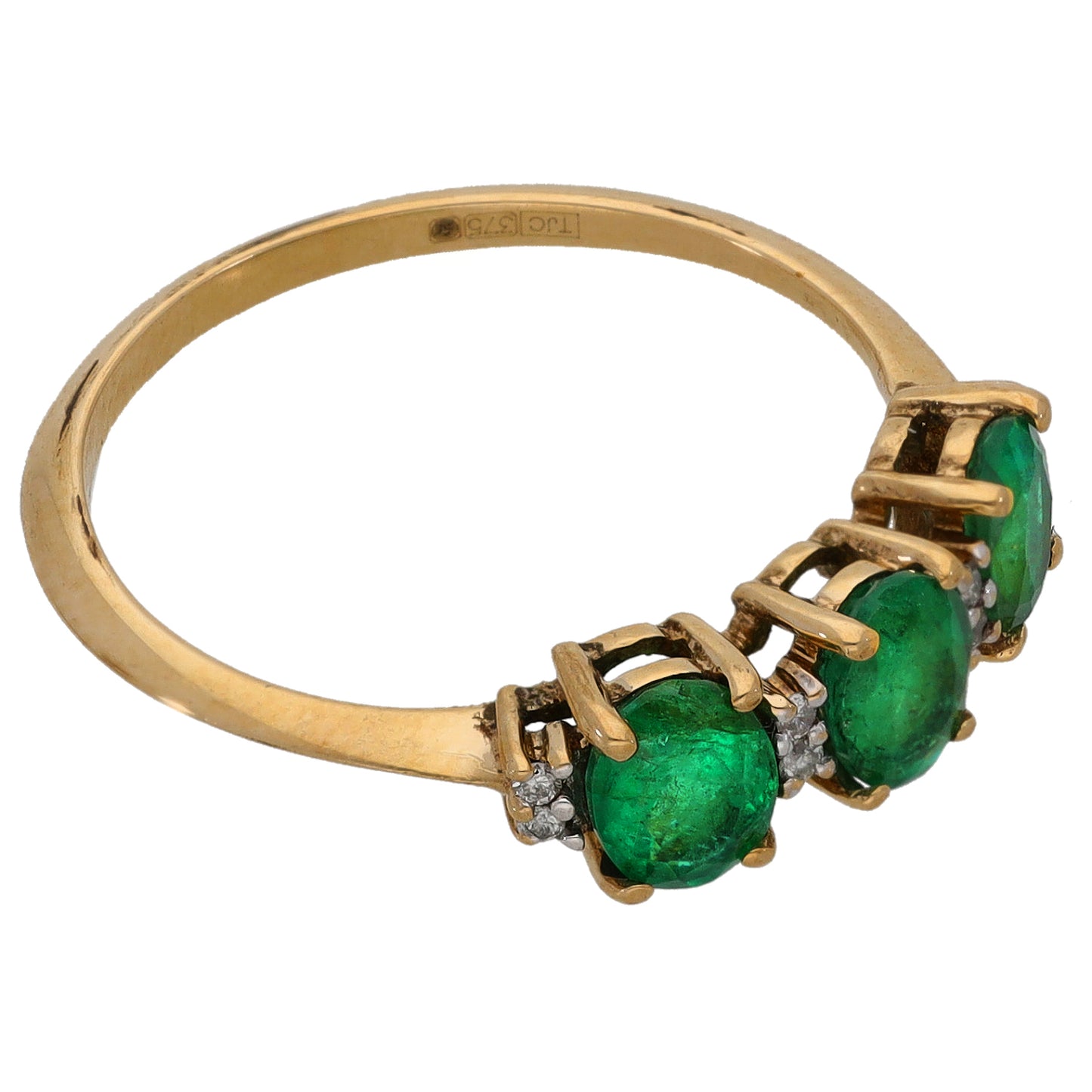 9ct Gold Emerald & 0.04ct Diamond Half Eternity Ring Size M